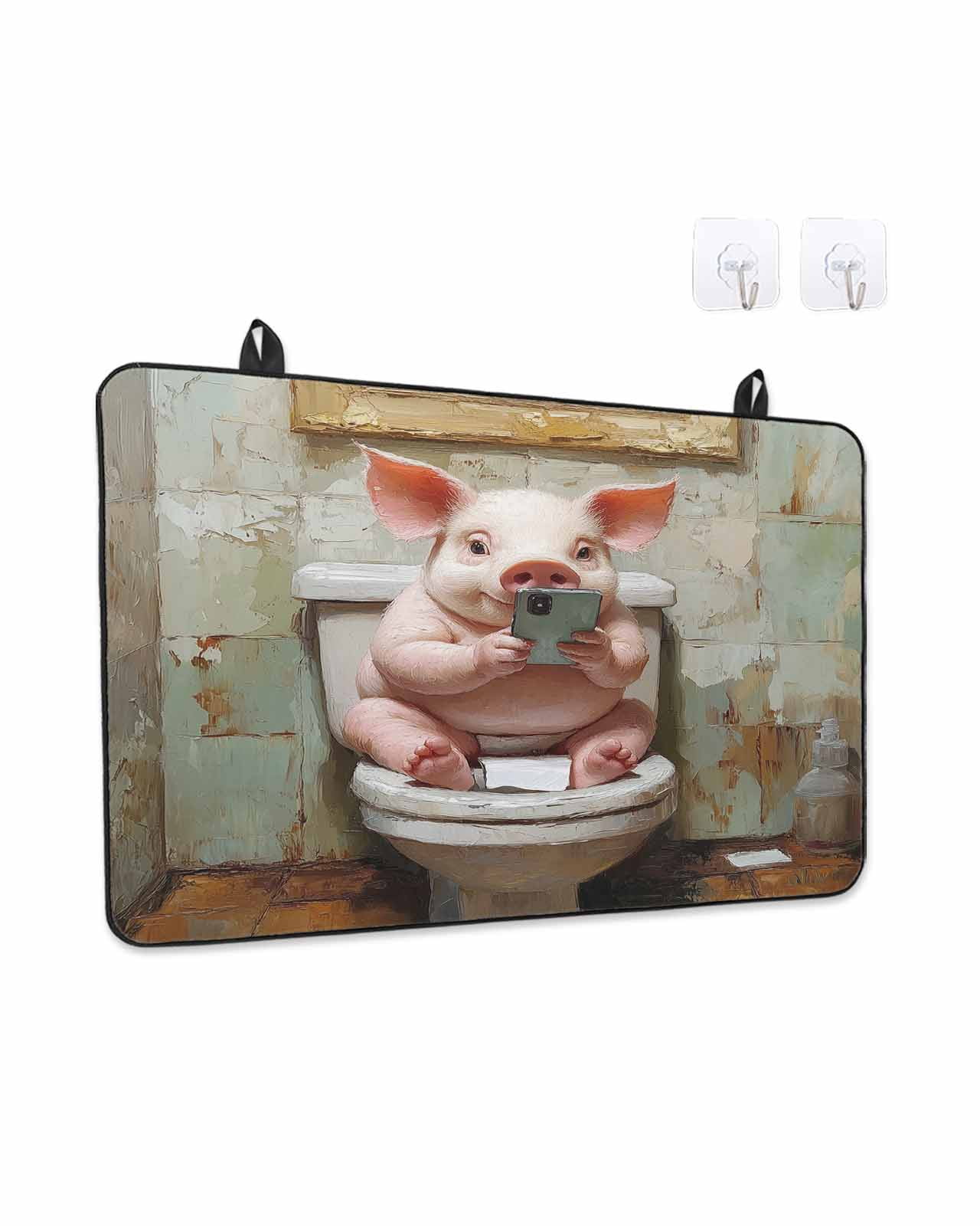 Stove Top Covers for Electric Stove, Bathroom Pig Glass Stovetop Cover Protector, Toilet Animals Vintage Induction Cooktop Protector Oven Mat for Kitchen Countertop 24"x21"