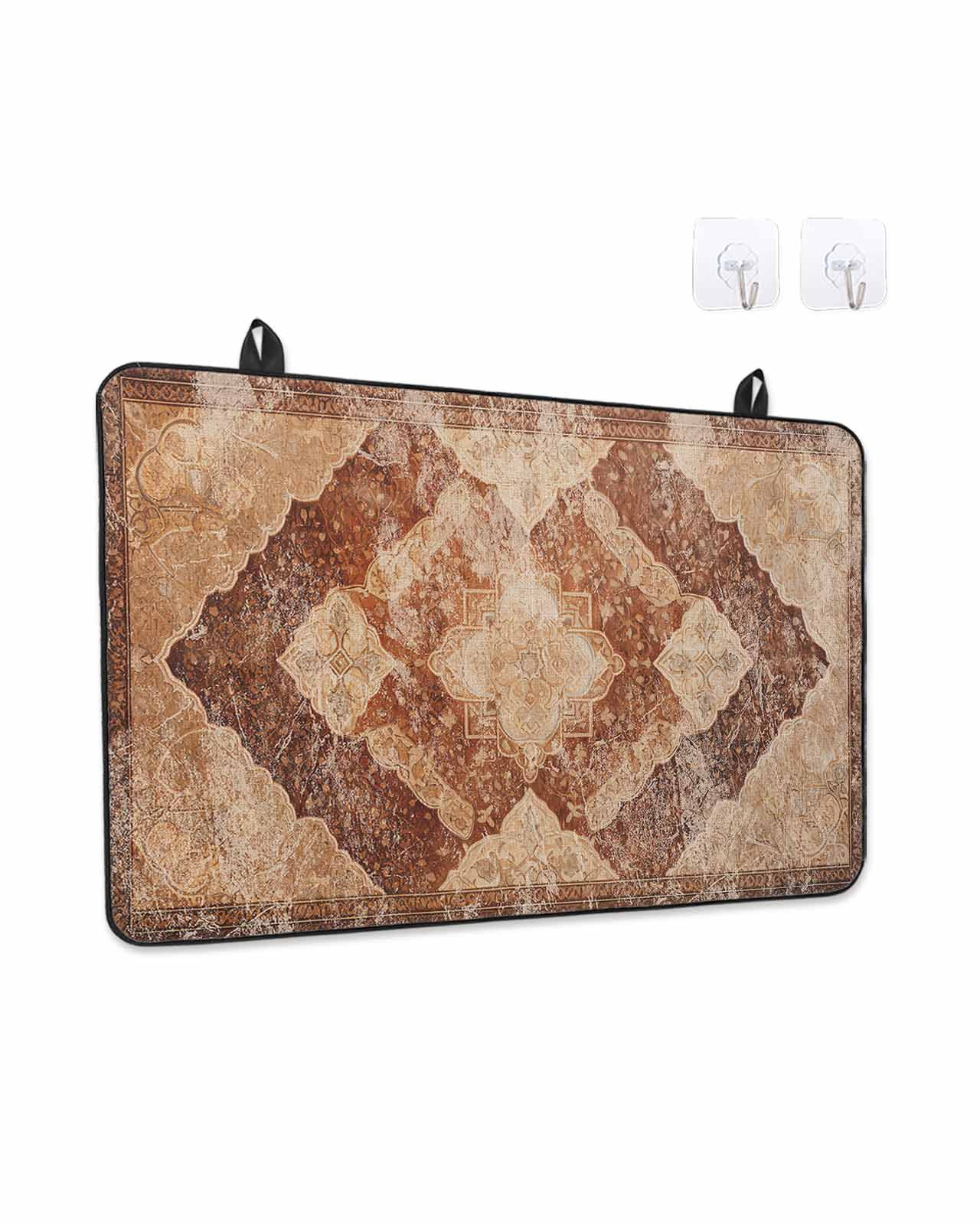 Stove Top Covers for Electric Stove, Beige Boho Glass Stovetop Cover Protector, Ethnic Modern Geometric Abstract Art Western Induction Cooktop Protector Oven Mat for Kitchen Countertop 24"x21"