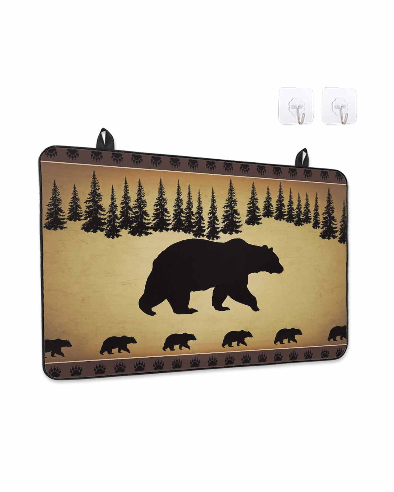 Stove Top Covers for Electric Stove, Black Bear Glass Stovetop Cover Protector, Vintage Animals Farmhouse Pine Brown Forest Induction Cooktop Protector Oven Mat for Kitchen Countertop 24"x21"