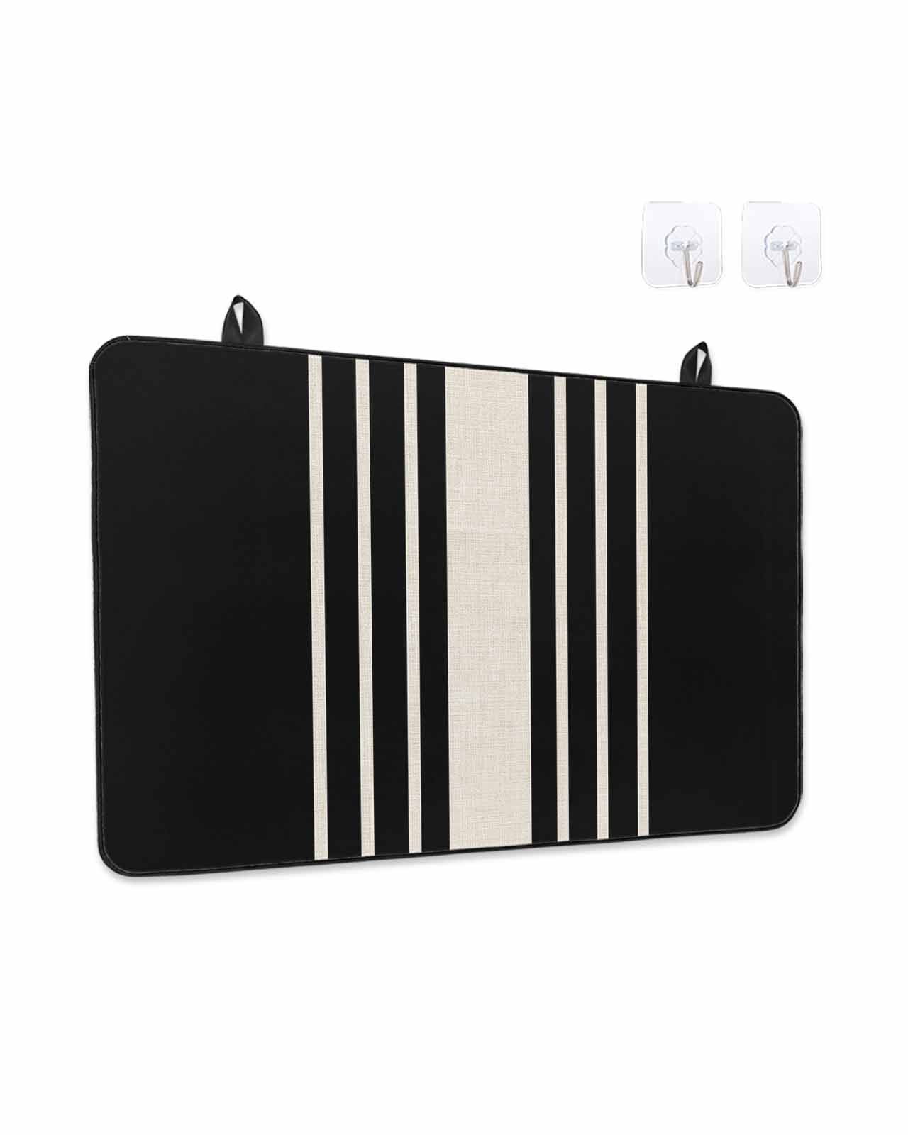 Stove Top Covers for Electric Stove, Black Beige Striped Glass Stovetop Cover Protector, Modern Farmhouse Retro Lines Induction Cooktop Protector Oven Mat for Kitchen Countertop 24"x21"