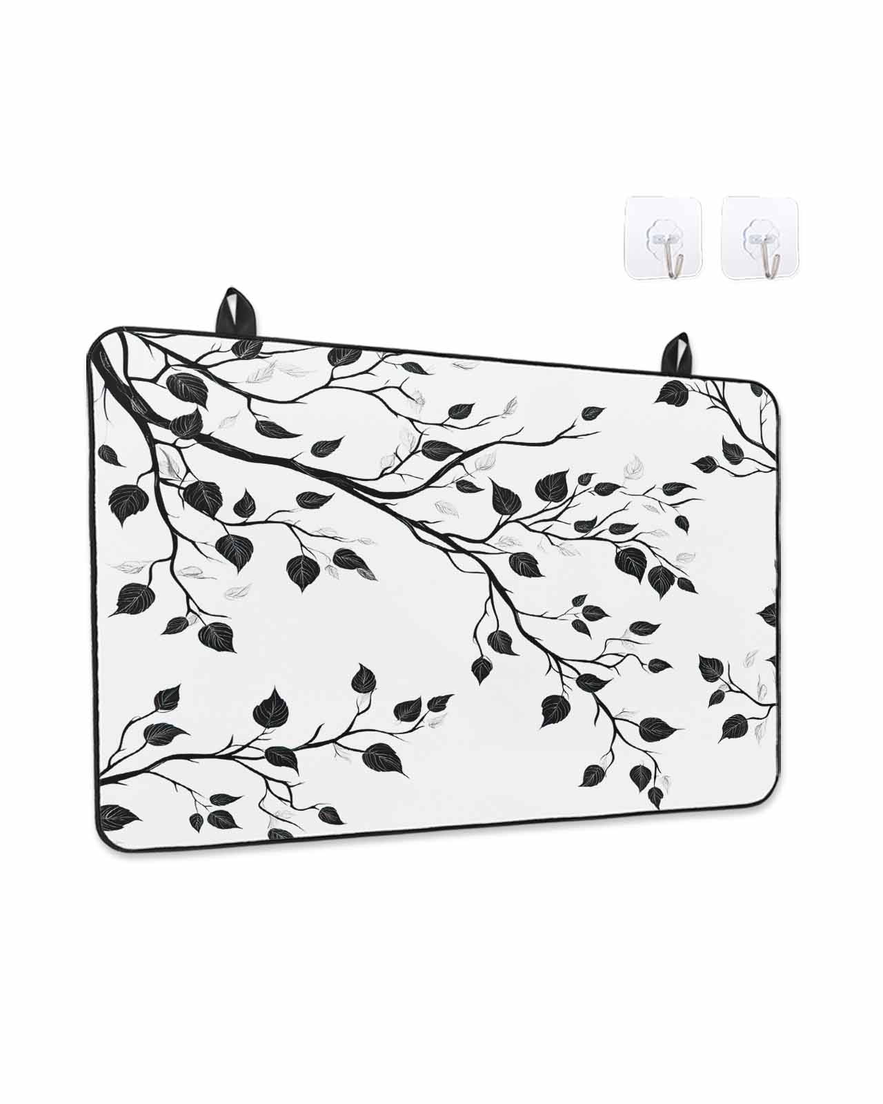 Stove Top Covers for Electric Stove, Black Botanical Glass Stovetop Cover Protector, Watercolor Summer Botanical Induction Cooktop Protector Oven Mat for Kitchen Countertop 24"x21"