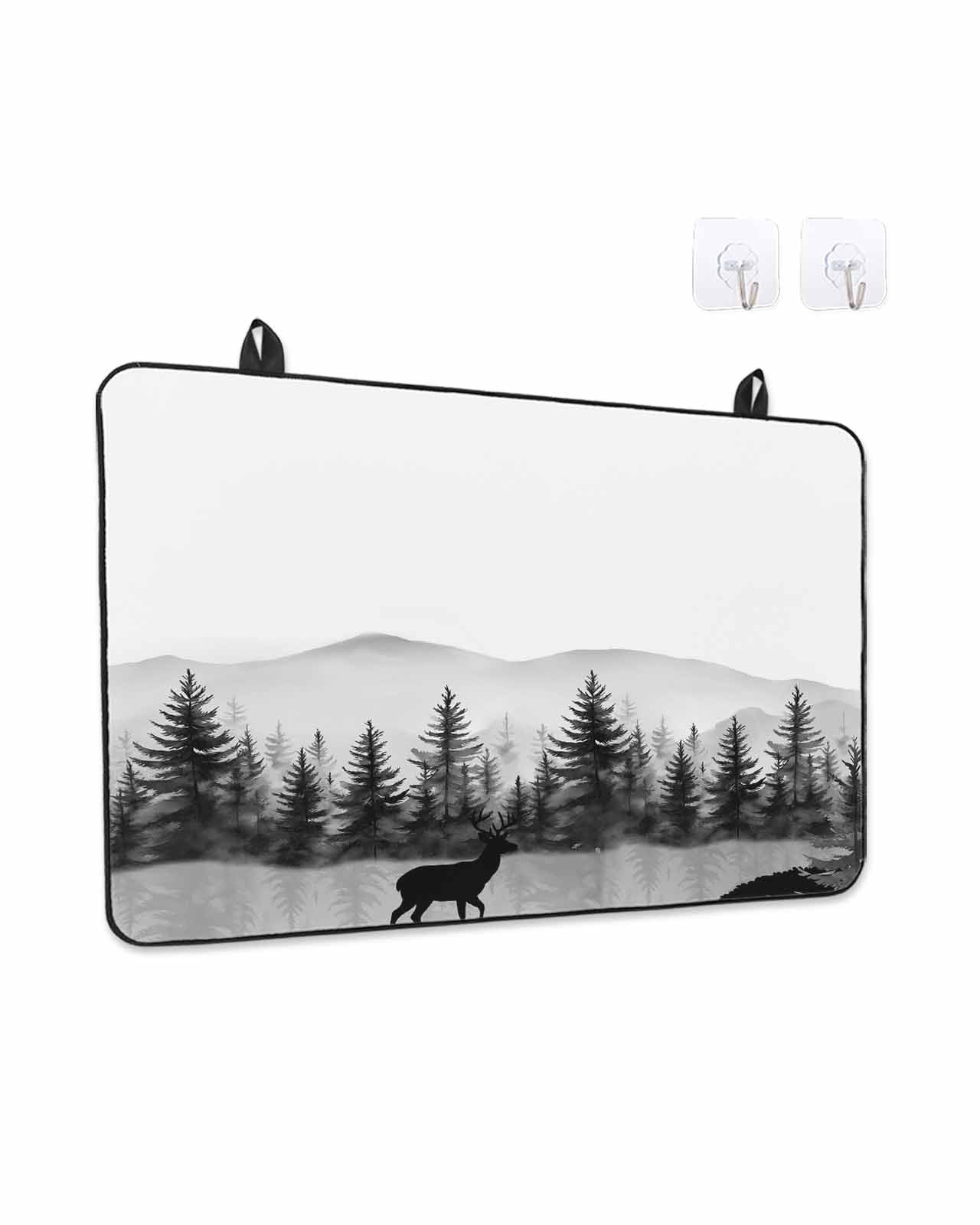Stove Top Covers for Electric Stove, Black Forests Glass Stovetop Cover Protector, Pine Trees Elk Foggy Farmhouse Rustic Induction Cooktop Protector Oven Mat for Kitchen Countertop 24"x21"