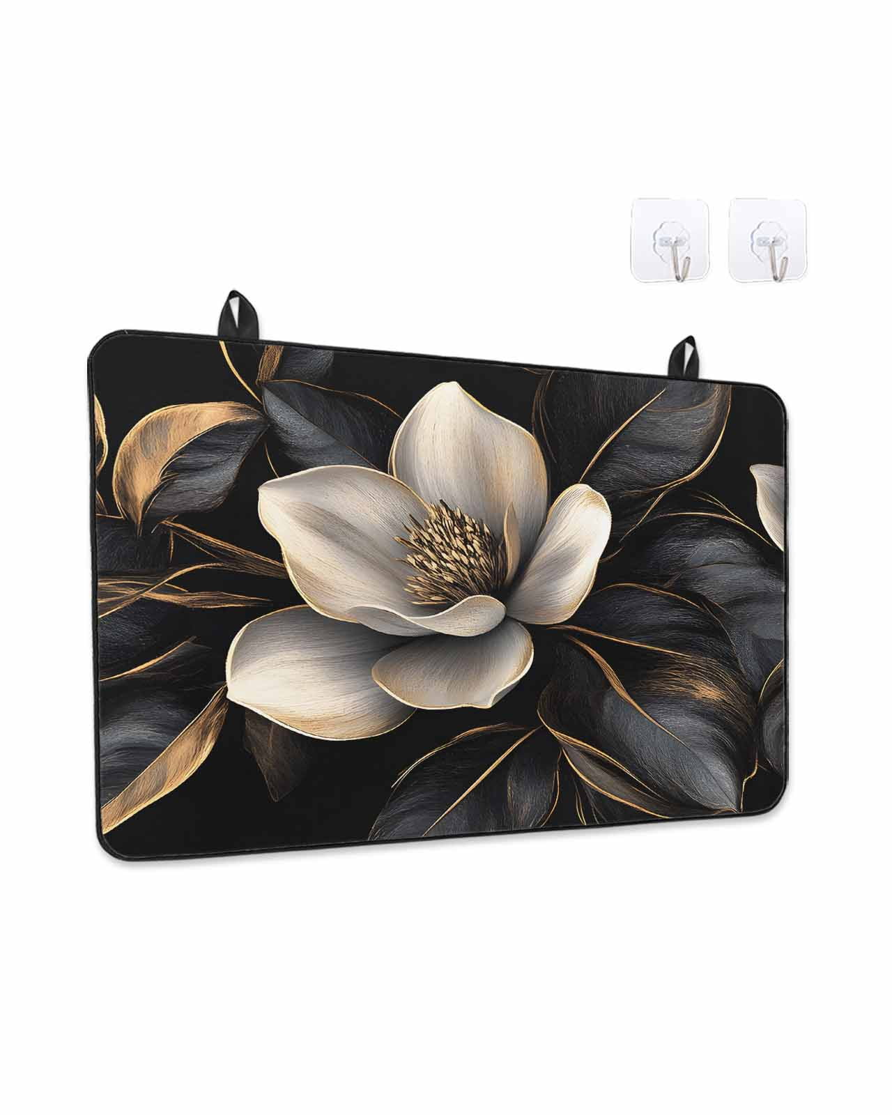 Stove Top Covers for Electric Stove, Black Gold Flower Glass Stovetop Cover Protector, Gradient Luxurious Floral Botanical Induction Cooktop Protector Oven Mat for Kitchen Countertop 28.5"x20.5"