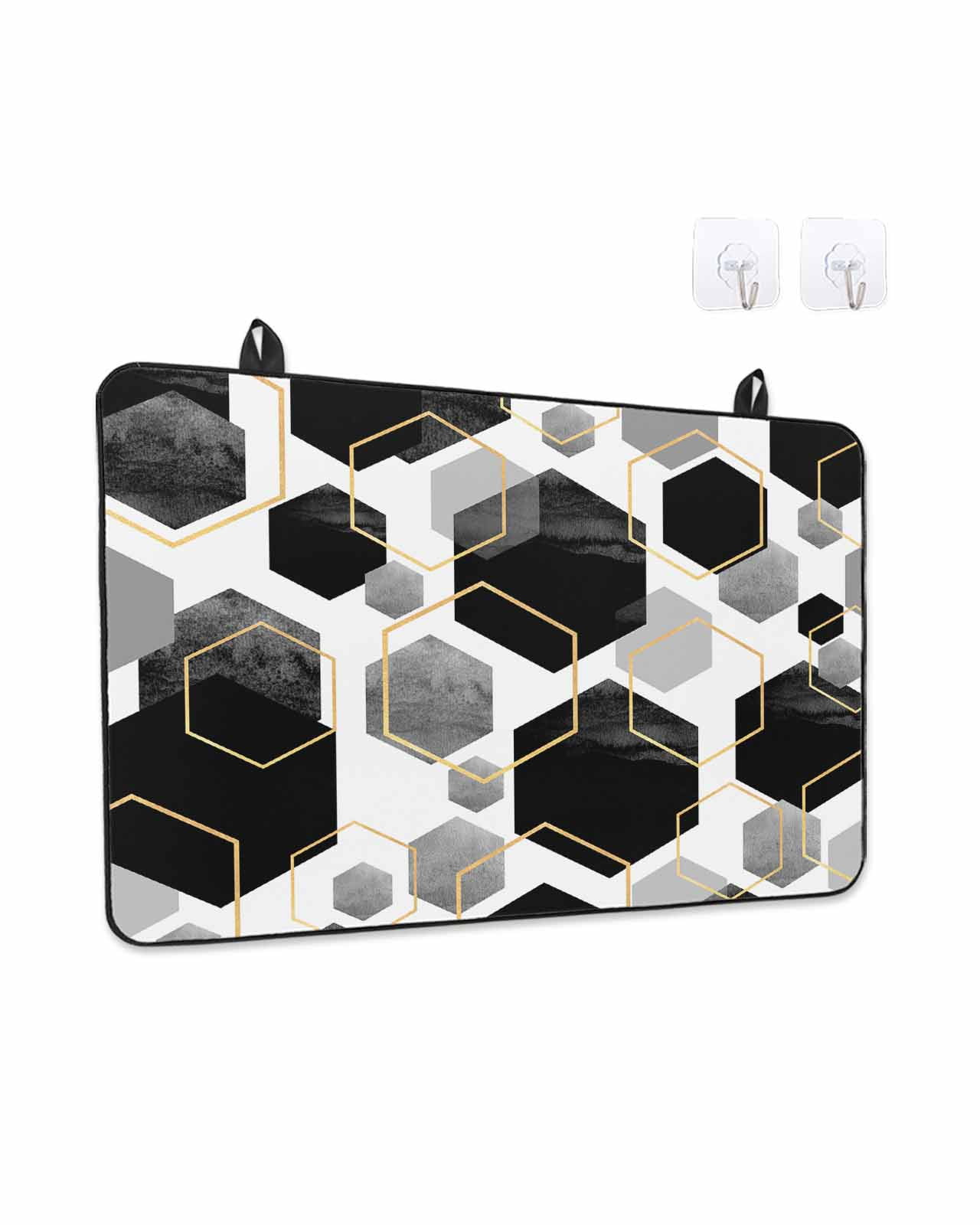 Stove Top Covers for Electric Stove, Black Grey Glass Stovetop Cover Protector, Geometric Gold White Hexagon Modern Induction Cooktop Protector Oven Mat for Kitchen Countertop 24"x21"