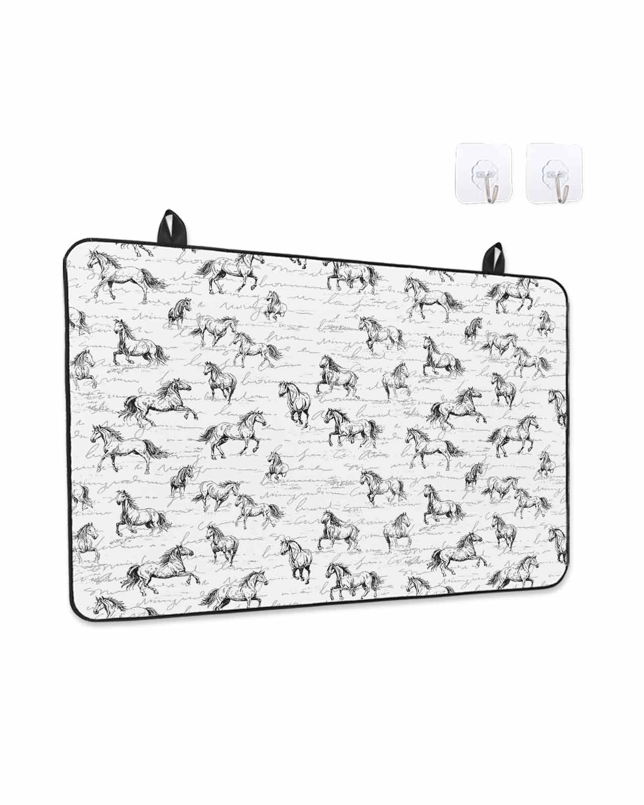 Stove Top Covers for Electric Stove, Black Horse Glass Stovetop Cover Protector, Watercolor Vintage Animals Induction Cooktop Protector Oven Mat for Kitchen Countertop 31"x24"