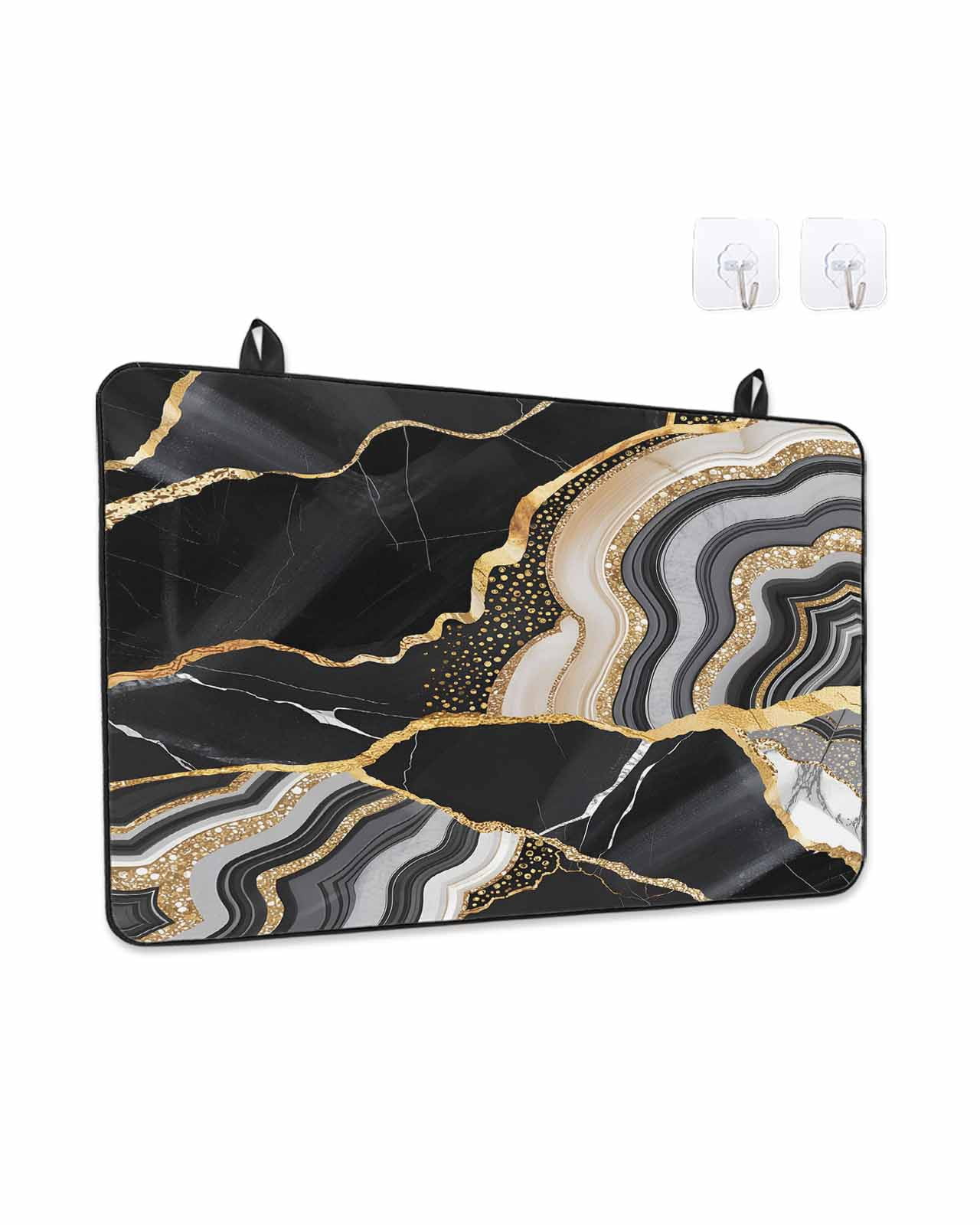 Stove Top Covers for Electric Stove, Black Marble Glass Stovetop Cover Protector, Grey Gold Texture Vintage Farmhouse Art Induction Cooktop Protector Oven Mat for Kitchen Countertop 24"x21"