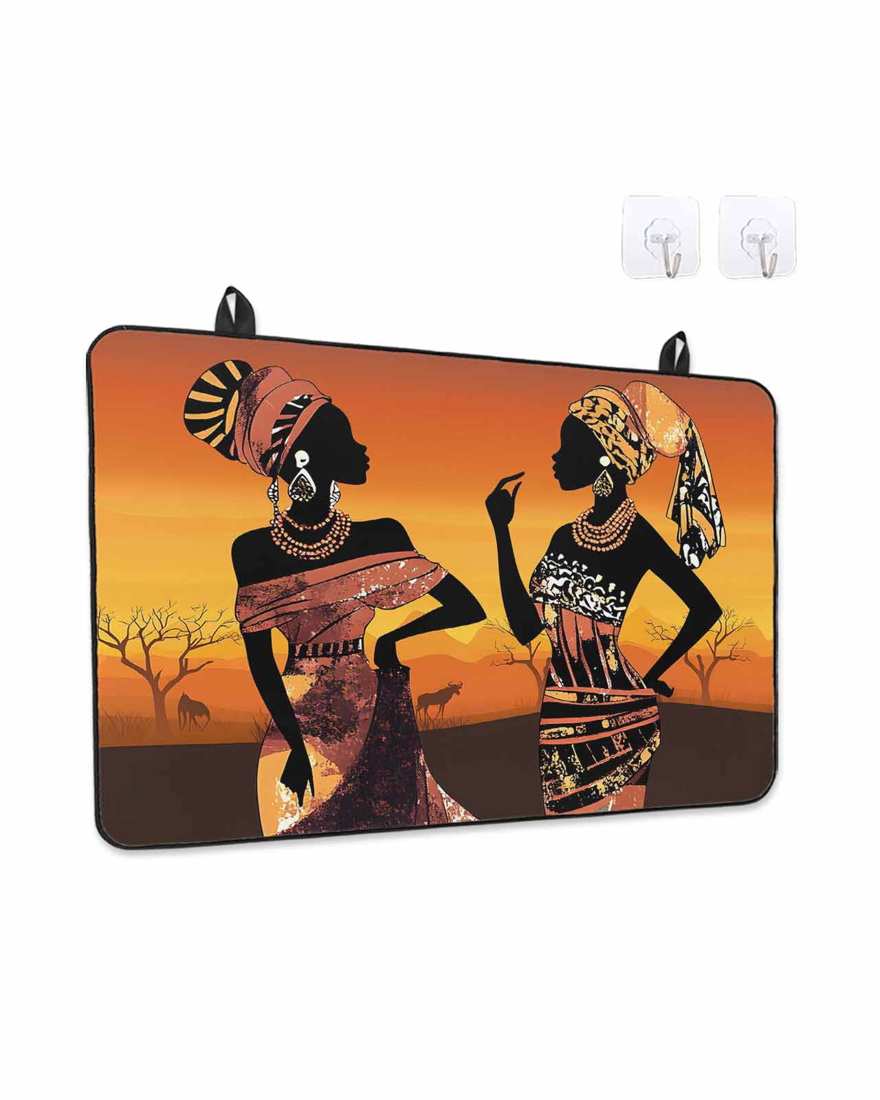 Stove Top Covers for Electric Stove, Black Orange Girls Boho Glass Stovetop Cover Protector, Vintage Ethnic Abstract Art Induction Cooktop Protector Oven Mat for Kitchen Countertop 24"x21"