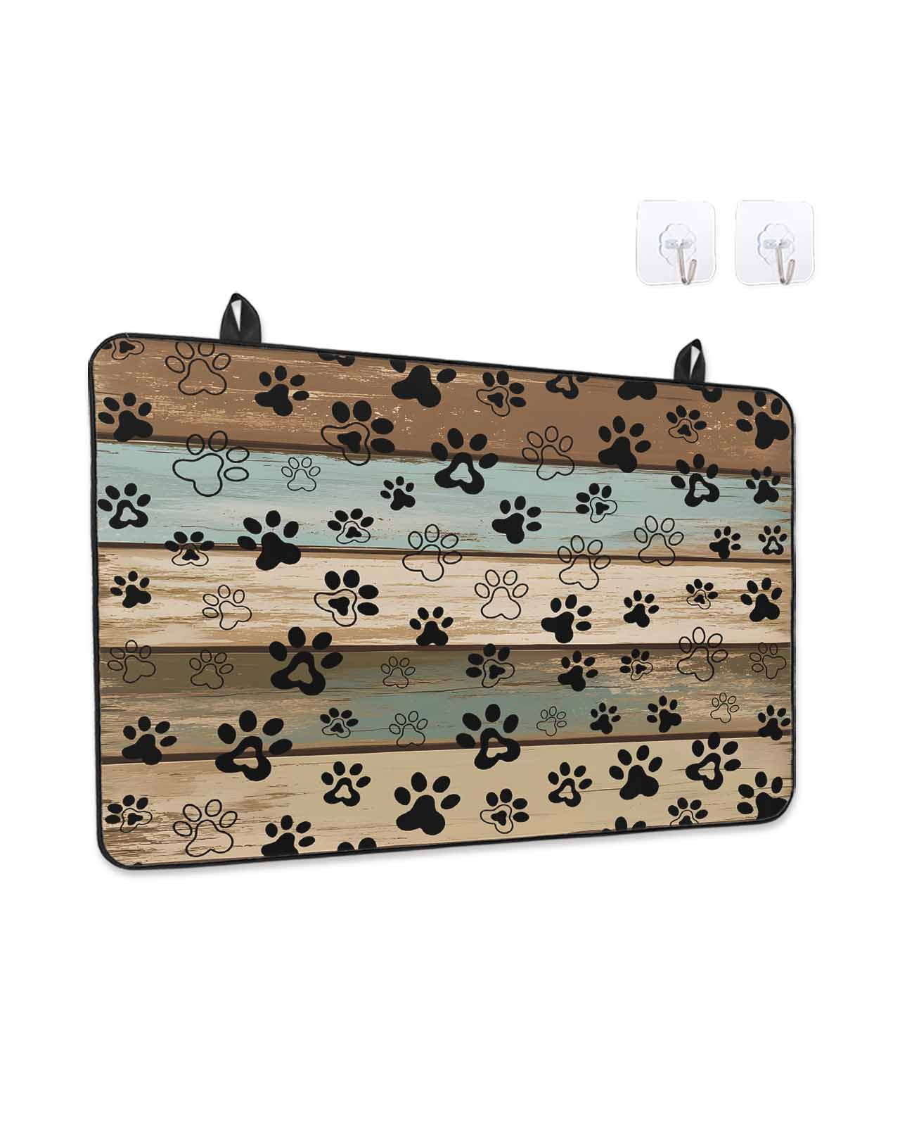Stove Top Covers for Electric Stove, Black Paw Print Glass Stovetop Cover Protector, Farmhouse Vintage Shabby Wood Grain Induction Cooktop Protector Oven Mat for Kitchen Countertop 24"x21"