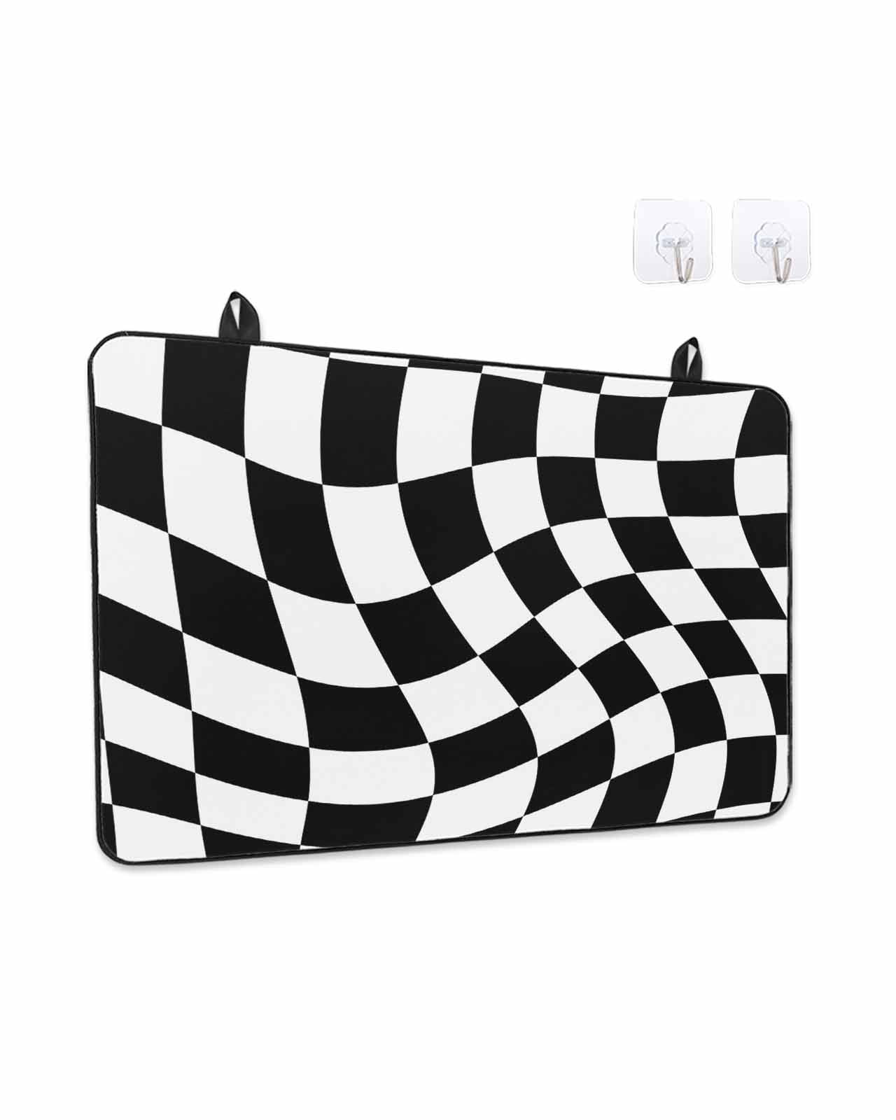 Stove Top Covers for Electric Stove, Black and White Checkered Glass Stovetop Cover Protector, Modern Irregular Geometric Induction Cooktop Protector Oven Mat for Kitchen Countertop 24"x21"