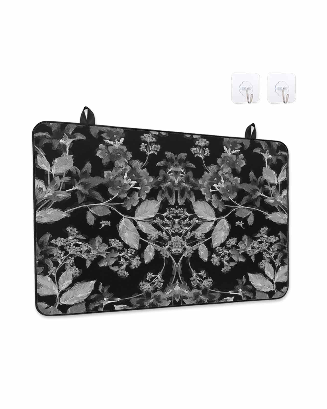 Stove Top Covers for Electric Stove, Black and White Floral Glass Stovetop Cover Protector, Modern Oil Painting Abstract Art Induction Cooktop Protector Oven Mat for Kitchen Countertop 24"x21"