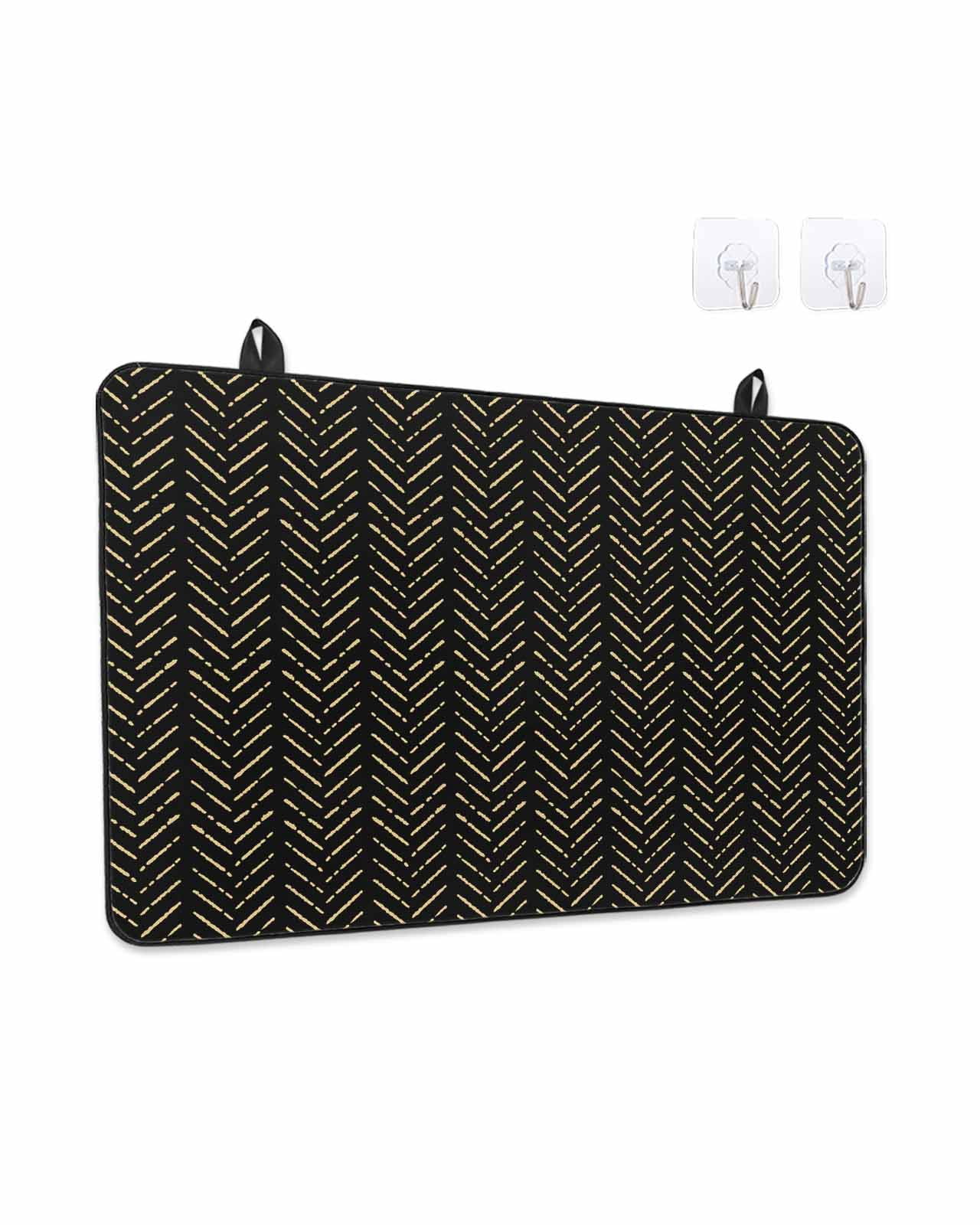 Stove Top Covers for Electric Stove, Black Yellow Geometric Glass Stovetop Cover Protector, Modern Abstract Art Striped Induction Cooktop Protector Oven Mat for Kitchen Countertop 24"x21"