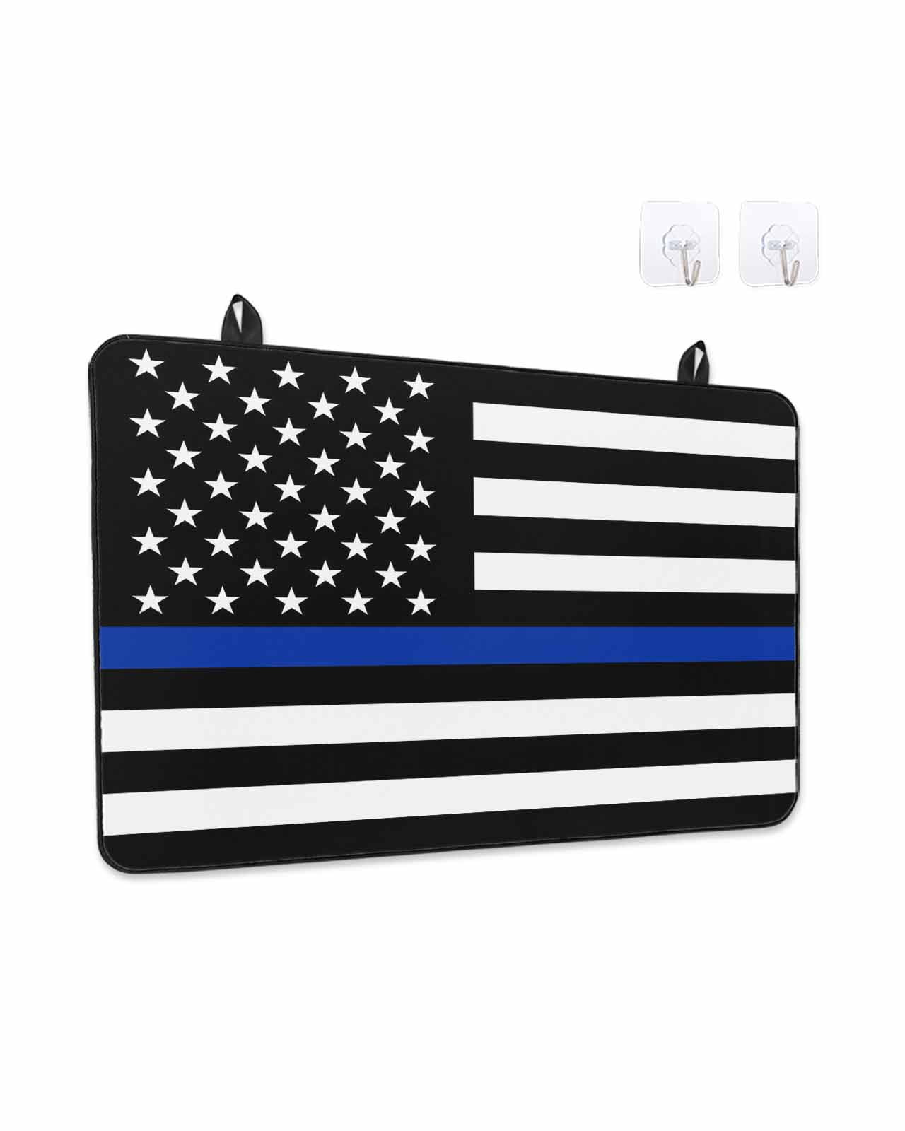 Stove Top Covers for Electric Stove, Blue American Flag Glass Stovetop Cover Protector, Black White Striped US Flag Stars Induction Cooktop Protector Oven Mat for Kitchen Countertop 24"x21"