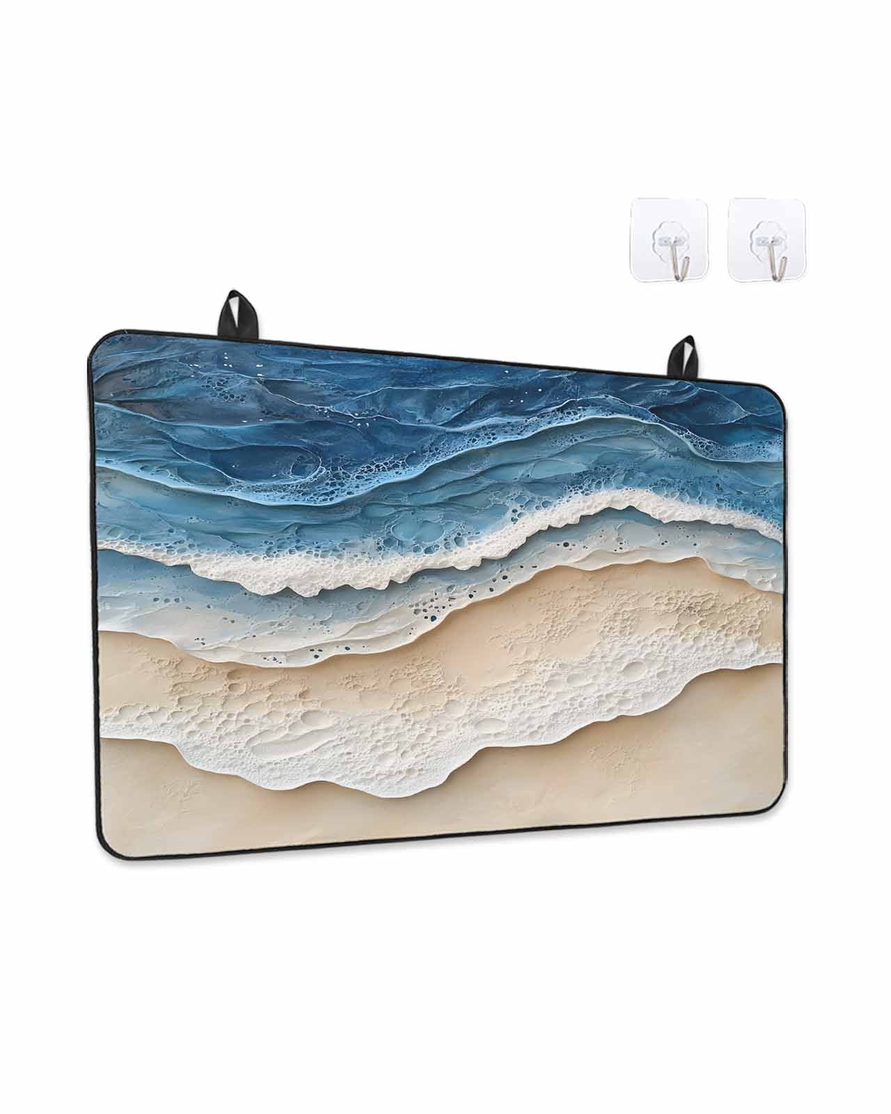 Stove Top Covers for Electric Stove, Blue Beach Coastal Glass Stovetop Cover Protector, Nautical Seaside Ocean Beige Induction Cooktop Protector Oven Mat for Kitchen Countertop 24"x21"