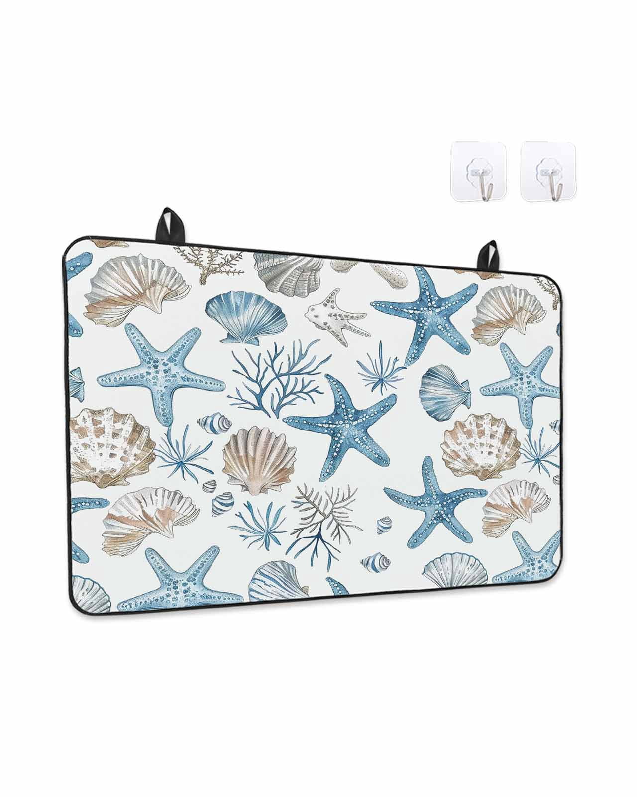 Stove Top Covers for Electric Stove, Blue Beige Coastal Glass Stovetop Cover Protector, Summer Beach Nautical Starfish Shell Induction Cooktop Protector Oven Mat for Kitchen Countertop 24"x21"