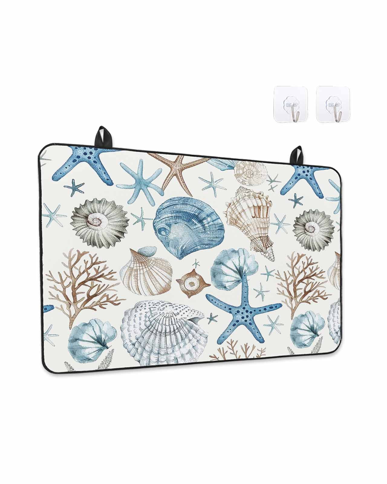 Stove Top Covers for Electric Stove, Blue Beige Coastal Glass Stovetop Cover Protector, Summer Beach Starfish Shell Nautical Induction Cooktop Protector Oven Mat for Kitchen Countertop 24"x21"