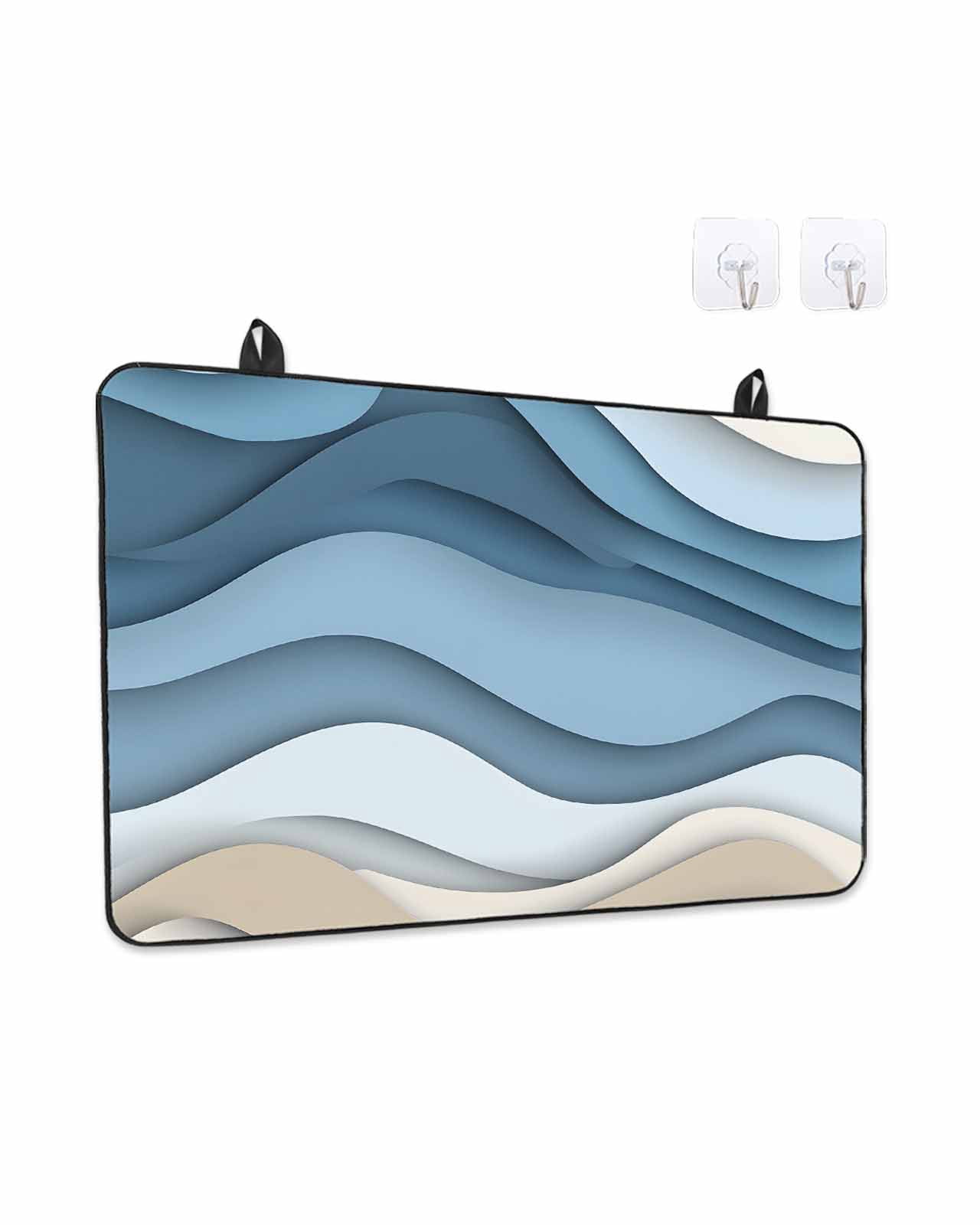 Stove Top Covers for Electric Stove, Blue Beige Ombre Glass Stovetop Cover Protector, Modern Abstract Moire Art Geometric Induction Cooktop Protector Oven Mat for Kitchen Countertop 24"x21"