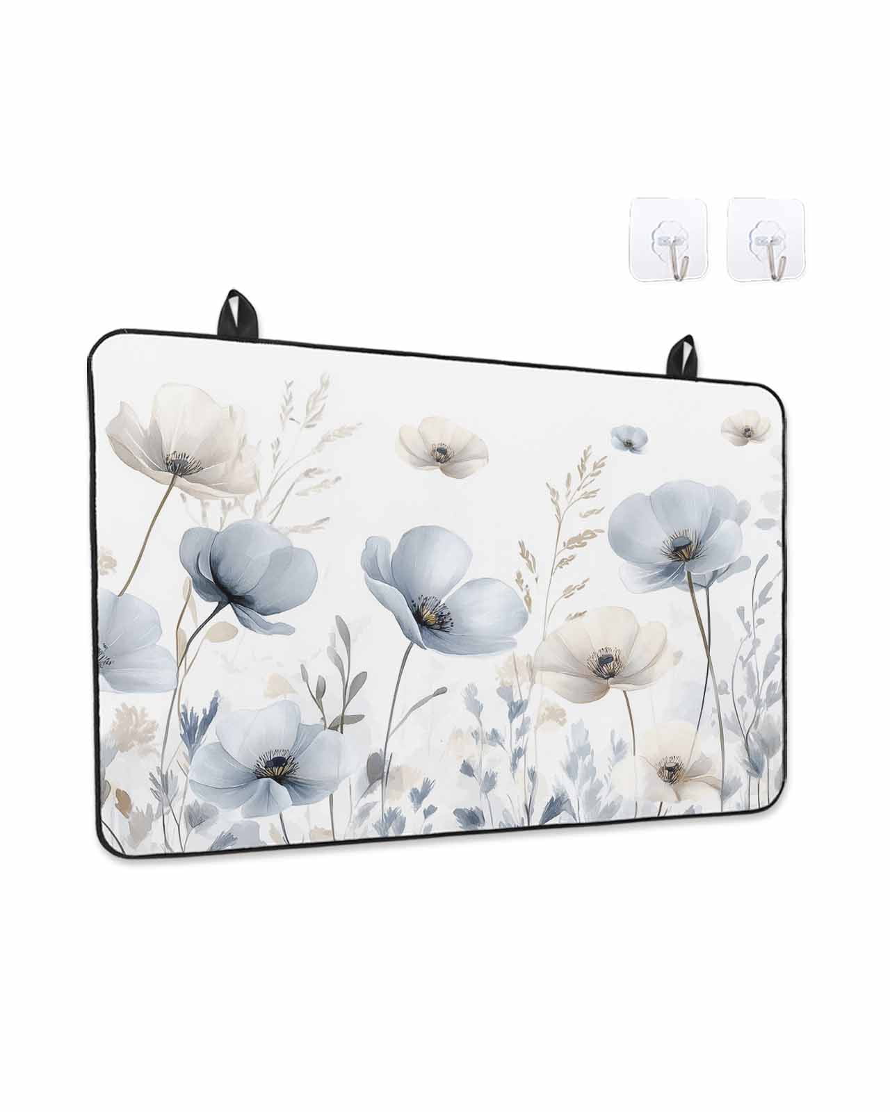 Stove Top Covers for Electric Stove, Blue Beige Spring Floral Glass Stovetop Cover Protector, Summer Botanical Watercolor Induction Cooktop Protector Oven Mat for Kitchen Countertop 24"x21"