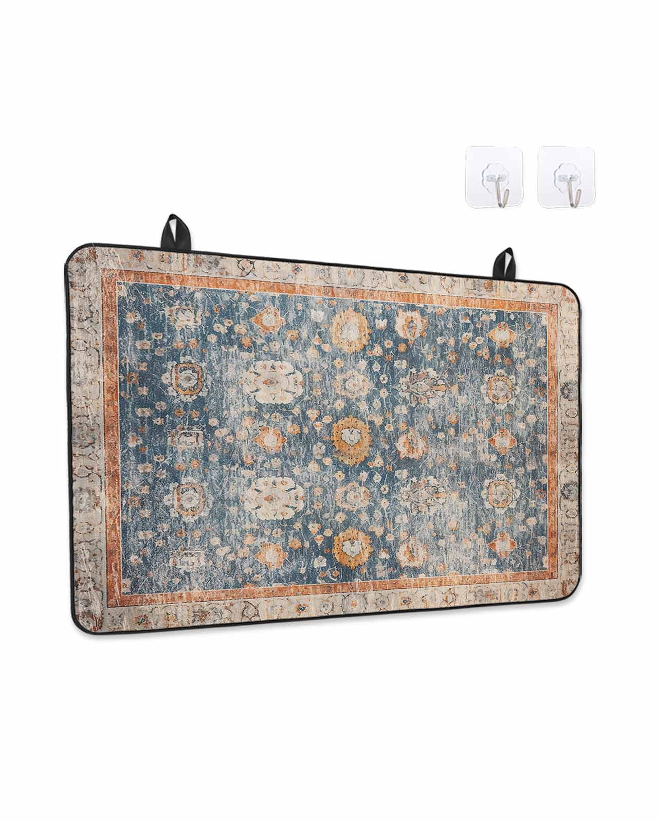Stove Top Covers for Electric Stove, Blue Beige Vintage Glass Stovetop Cover Protector, Modern Geometric Abstract Art Ethnic Induction Cooktop Protector Oven Mat for Kitchen Countertop 24"x21"