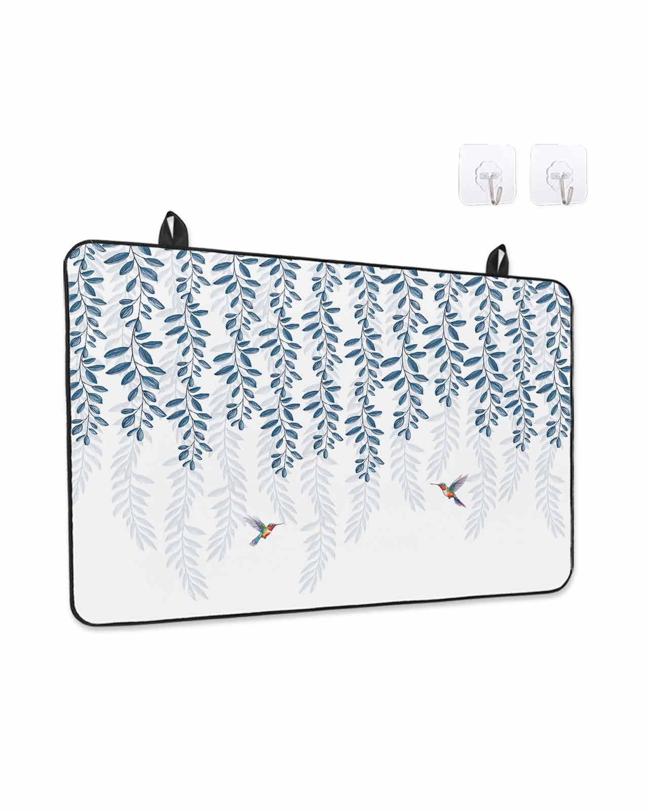 Stove Top Covers for Electric Stove, Blue Botanical Glass Stovetop Cover Protector, Pastoral Spring Floral Summer Birds Induction Cooktop Protector Oven Mat for Kitchen Countertop 24"x21"