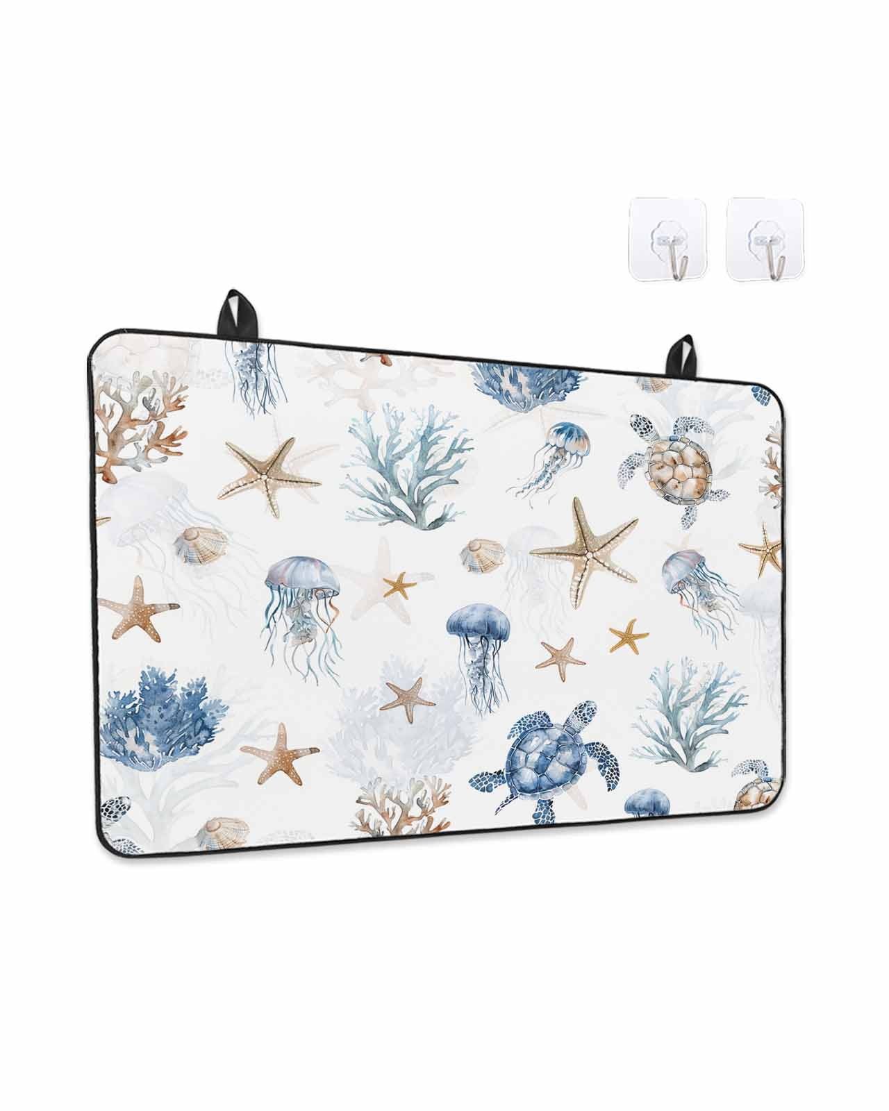 Stove Top Covers for Electric Stove, Blue Brown Coastal Glass Stovetop Cover Protector, Nautical Summer Beach Sea Turtle Induction Cooktop Protector Oven Mat for Kitchen Countertop 24"x21"