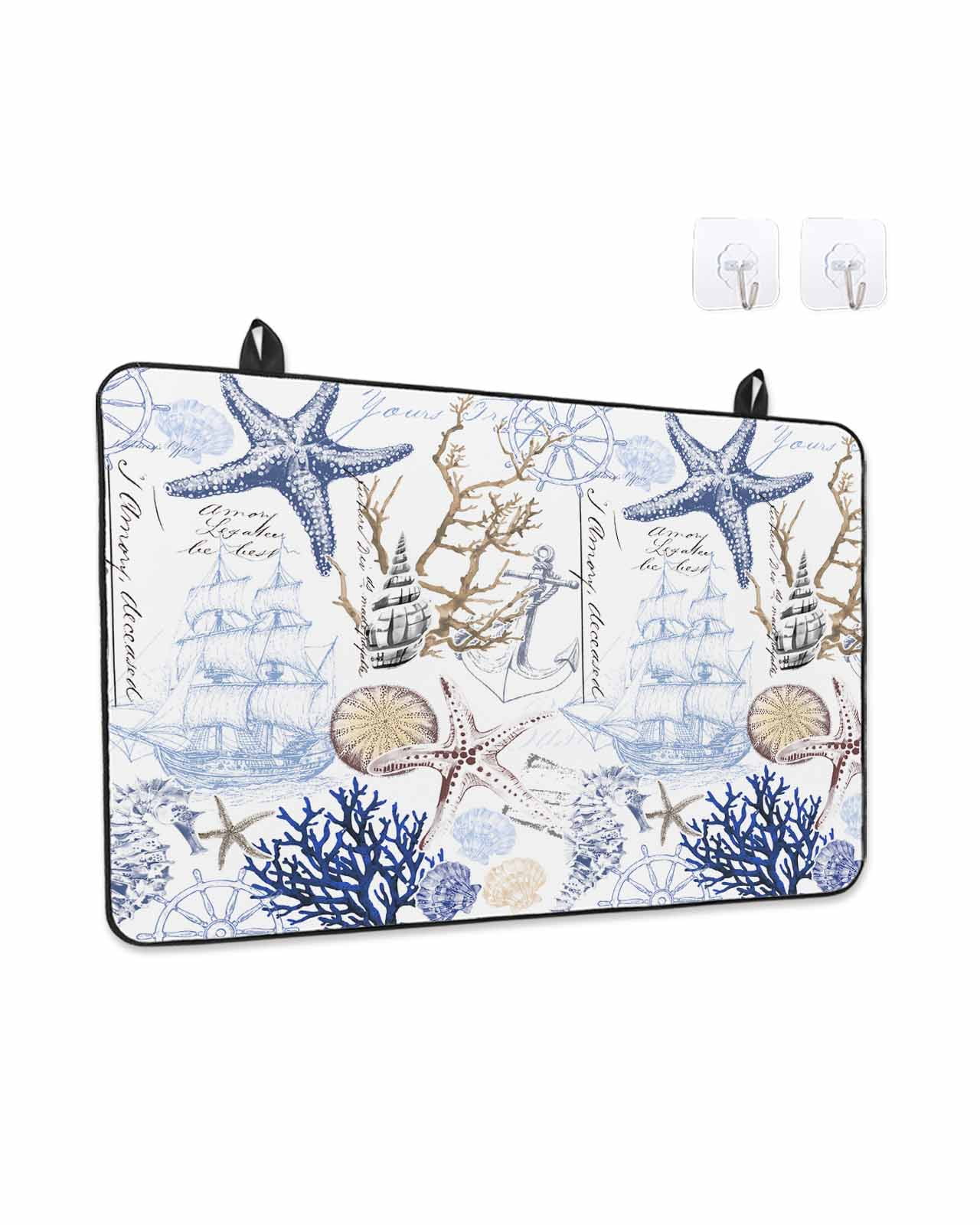 Stove Top Covers for Electric Stove, Blue Brown Coastal Glass Stovetop Cover Protector, Summer Beach Nautical Coral Starfish Induction Cooktop Protector Oven Mat for Kitchen Countertop 24"x21"