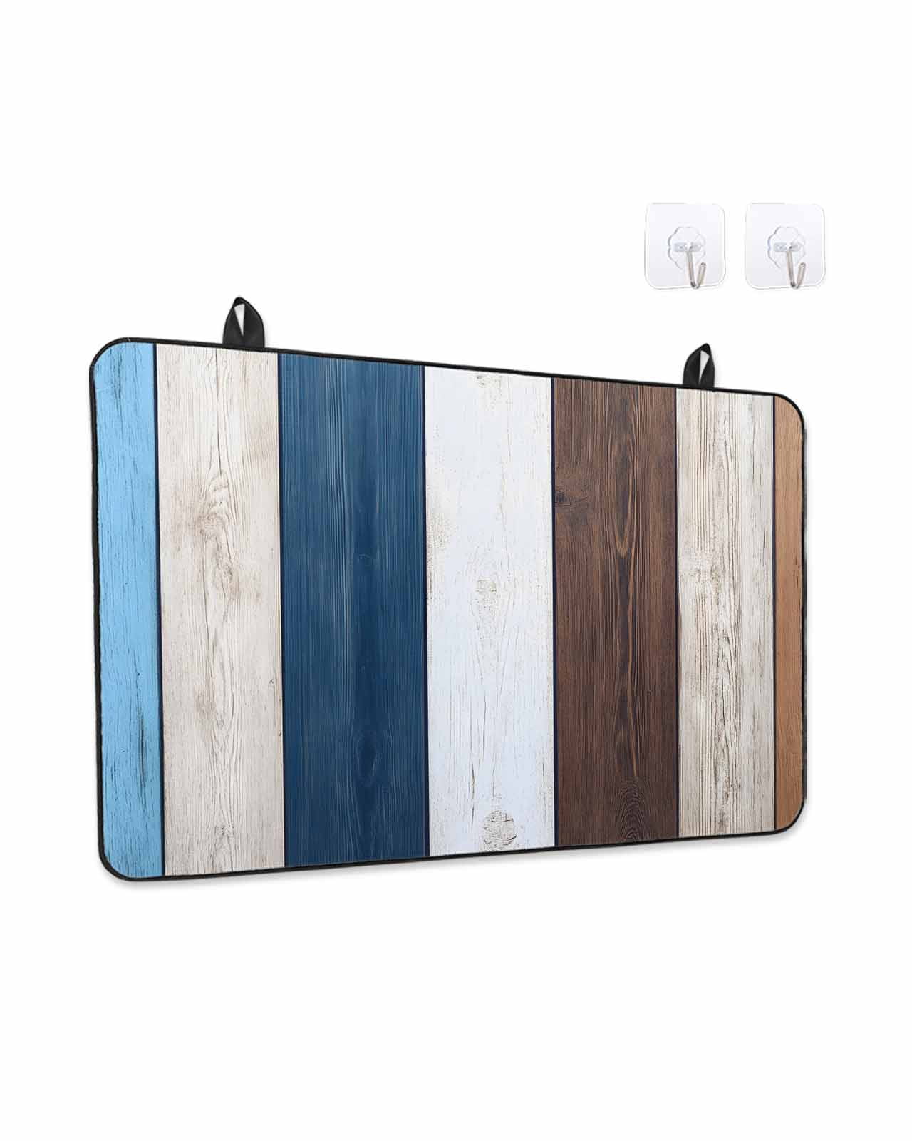 Stove Top Covers for Electric Stove, Blue Brown Farmhouse Glass Stovetop Cover Protector, Vintage Retro Wooden Induction Cooktop Protector Oven Mat for Kitchen Countertop 24"x21"