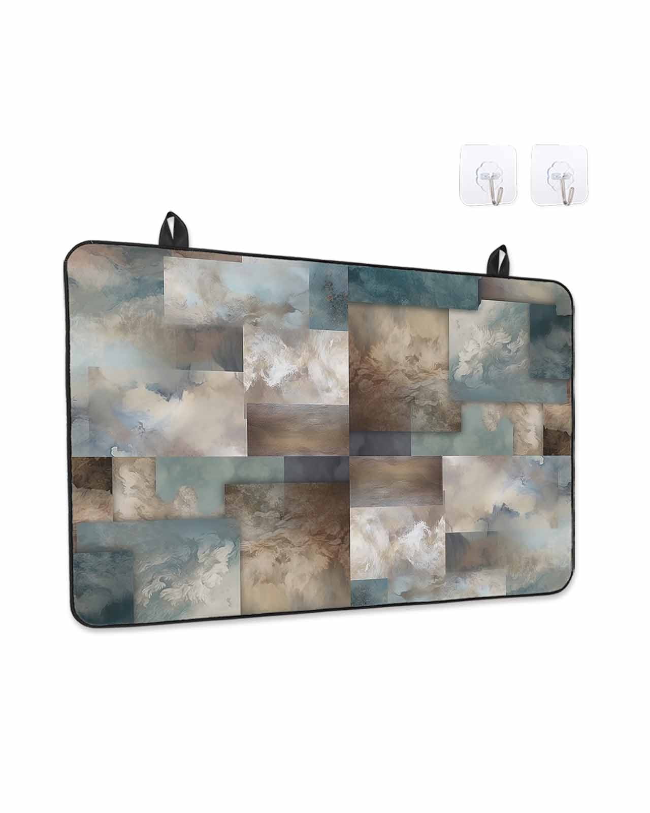 Stove Top Covers for Electric Stove, Blue Brown Geometric Glass Stovetop Cover Protector, Modern Ombre Abstract Art Induction Cooktop Protector Oven Mat for Kitchen Countertop 24"x21"