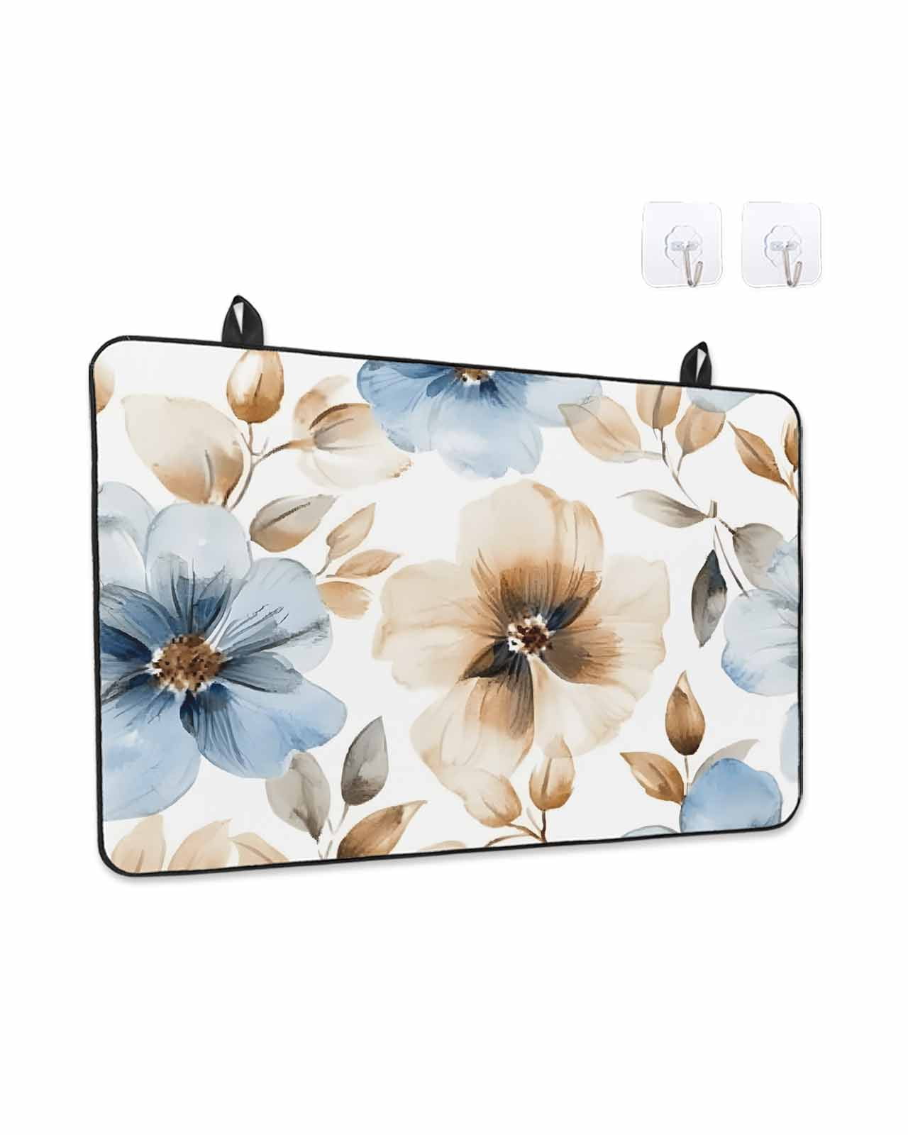 Stove Top Covers for Electric Stove, Blue Brown Spring Floral Glass Stovetop Cover Protector, Summer Botanical Watercolor Induction Cooktop Protector Oven Mat for Kitchen Countertop 24"x21"