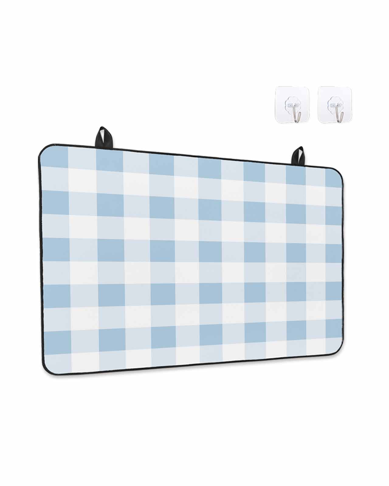 Stove Top Covers for Electric Stove, Blue Checkered Glass Stovetop Cover Protector, Blue White Buffalo Plaid Induction Cooktop Protector Oven Mat for Kitchen Countertop 24"x21"
