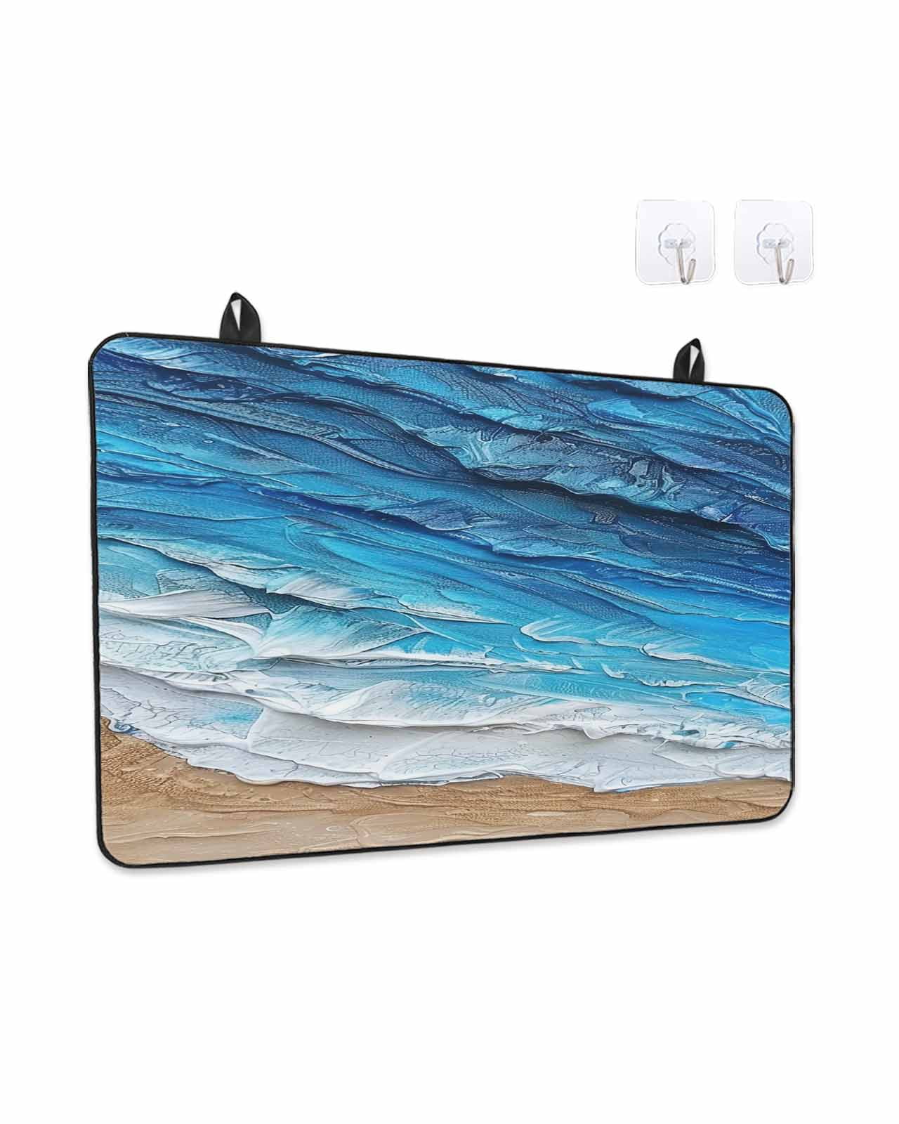 Stove Top Covers for Electric Stove, Blue Coastal Beach Glass Stovetop Cover Protector, Summer Nautical Oil Painting Induction Cooktop Protector Oven Mat for Kitchen Countertop 24"x21"