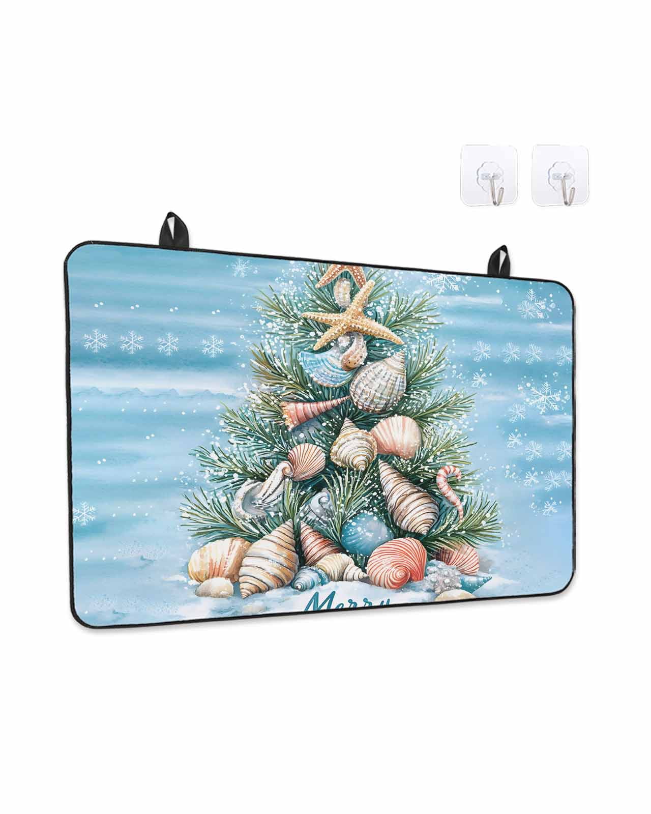 Stove Top Covers for Electric Stove, Blue Coastal Christmas Glass Stovetop Cover Protector, Nautical Summer Beach Shell Conch Induction Cooktop Protector Oven Mat for Kitchen Countertop 24"x21"