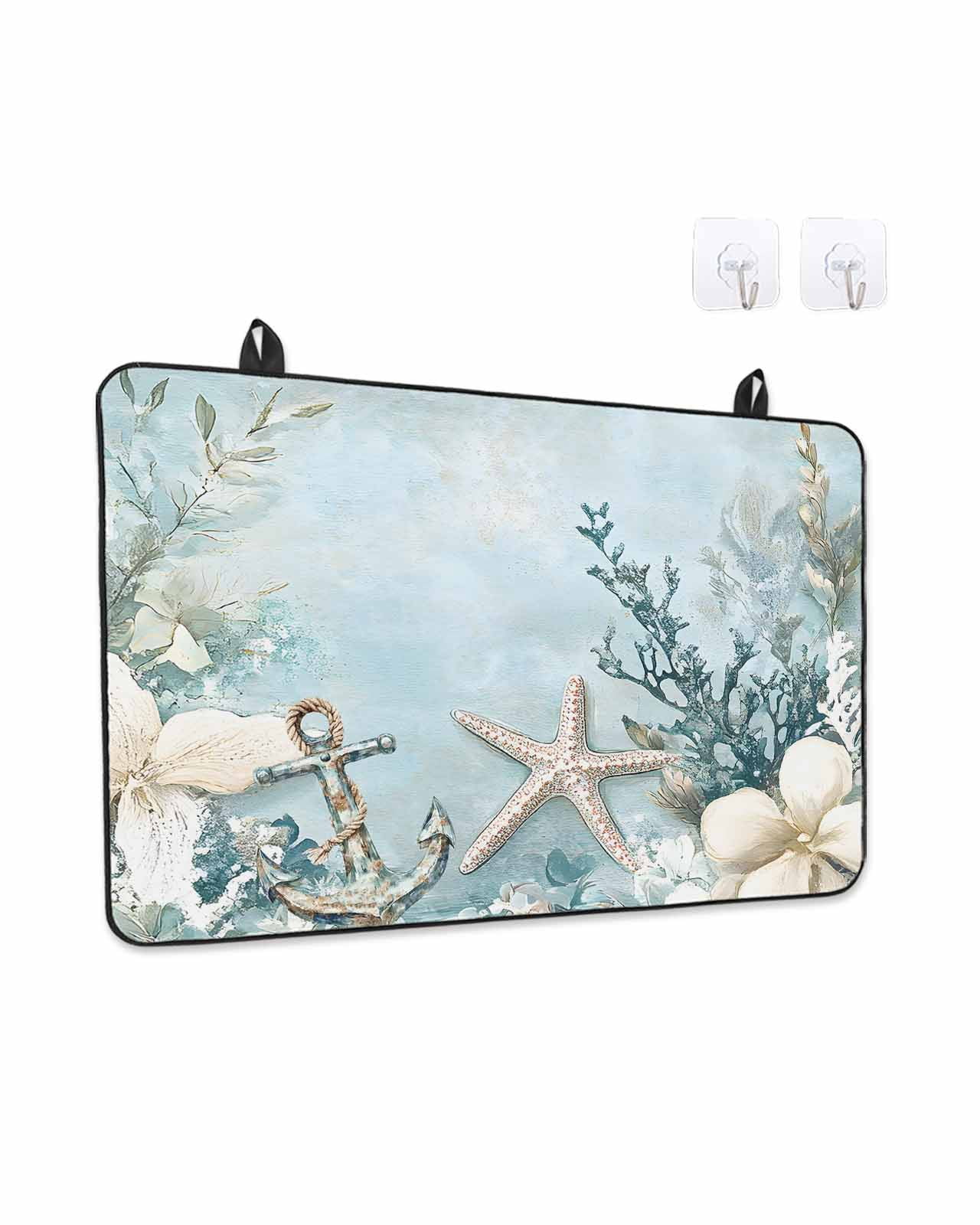 Stove Top Covers for Electric Stove, Blue Coastal Glass Stovetop Cover Protector, Beach Nautical Anchor Starfish Botanical Induction Cooktop Protector Oven Mat for Kitchen Countertop 24"x21"