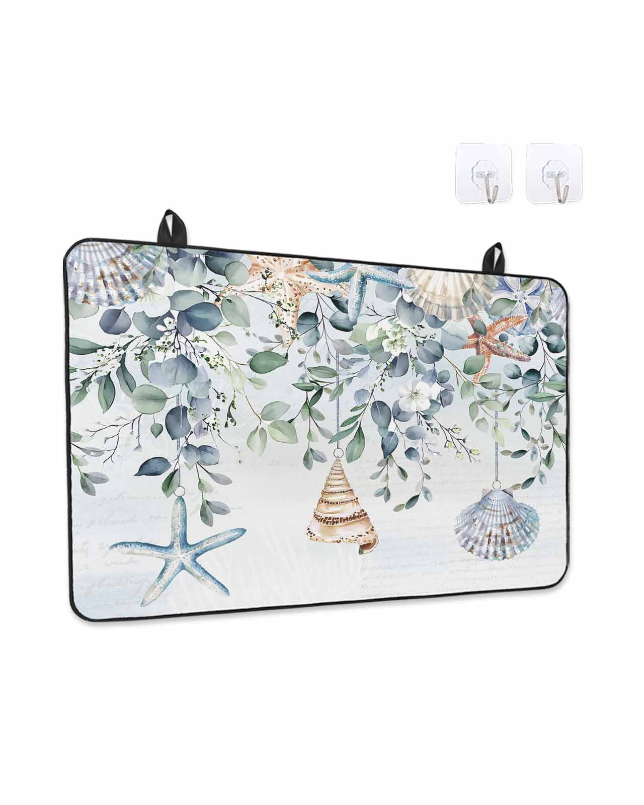 Stove Top Covers for Electric Stove, Blue Coastal Glass Stovetop Cover Protector, Eucalyptus Leaves Summer Beach Starfish Induction Cooktop Protector Oven Mat for Kitchen Countertop 24"x21"