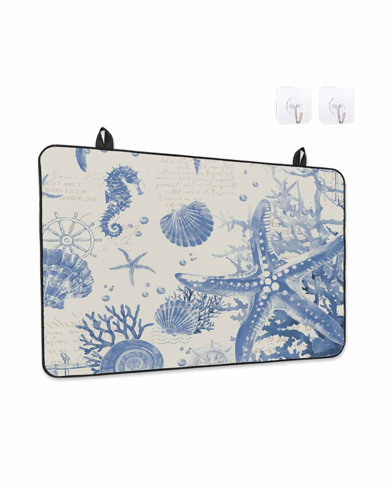 Stove Top Covers for Electric Stove, Blue Coastal Starfish Glass Stovetop Cover Protector, Beach Ocean Nautical Shells Conch Induction Cooktop Protector Oven Mat for Kitchen Countertop 36"x21"