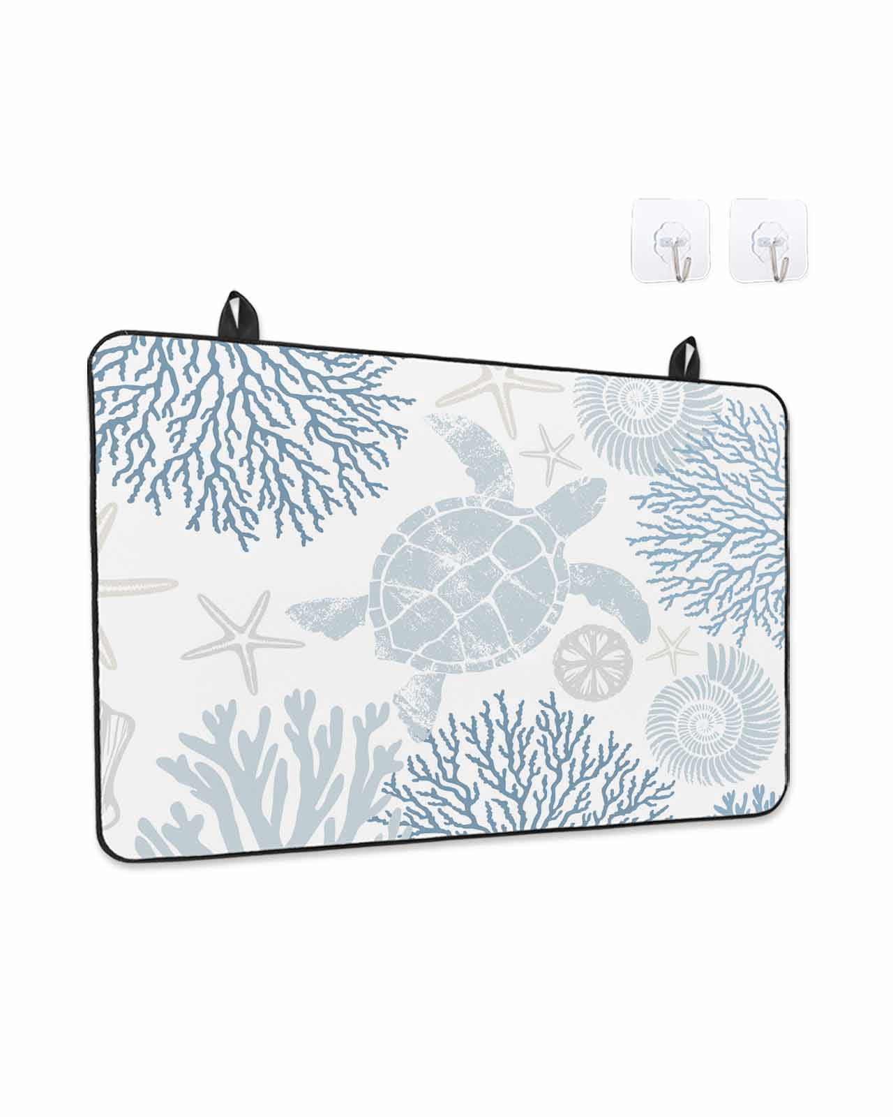 Stove Top Covers for Electric Stove, Blue Coastal Turtle Glass Stovetop Cover Protector, Ocean Coral Nautical Induction Cooktop Protector Oven Mat for Kitchen Countertop 24"x21"