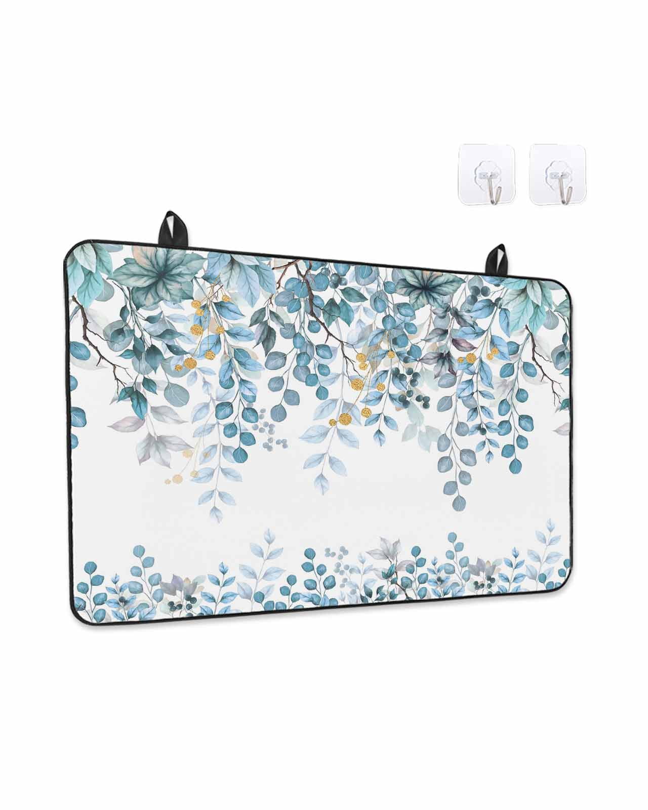 Stove Top Covers for Electric Stove, Blue Eucalyptus Leaves Glass Stovetop Cover Protector, Farmhouse Watercolor Floral Induction Cooktop Protector Oven Mat for Kitchen Countertop 36"x21"