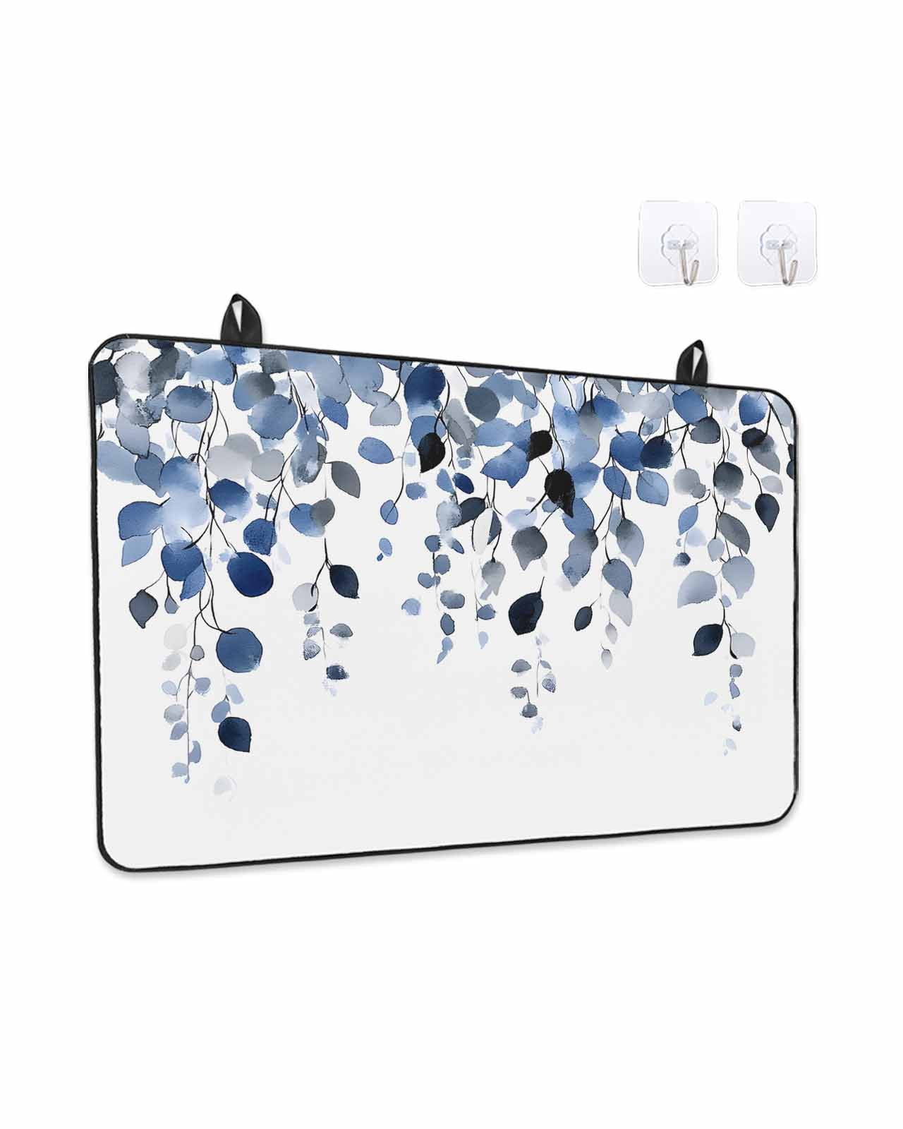Stove Top Covers for Electric Stove, Blue Eucalyptus Leaves Glass Stovetop Cover Protector, Summer Botanical Watercolor Induction Cooktop Protector Oven Mat for Kitchen Countertop 24"x21"