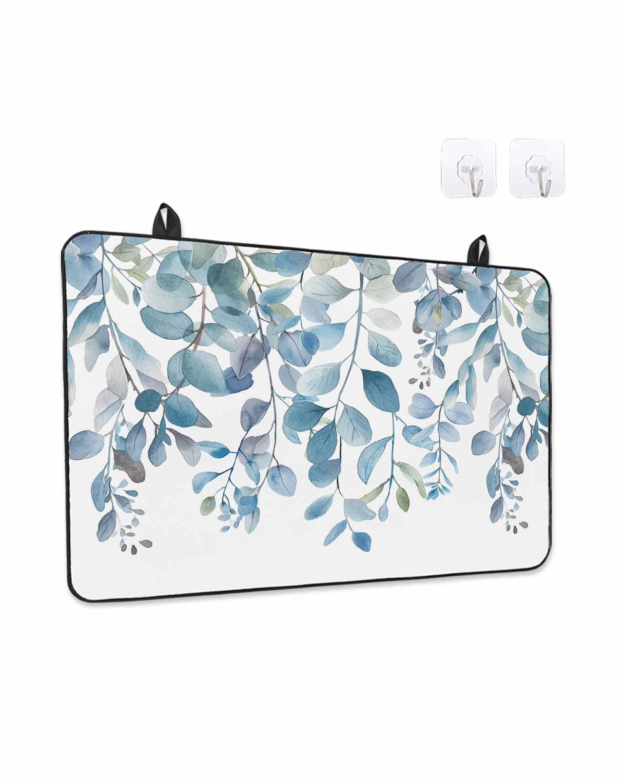 Stove Top Covers for Electric Stove, Blue Eucalyptus Leaves Glass Stovetop Cover Protector, Watercolor Botanical Weeping Induction Cooktop Protector Oven Mat for Kitchen Countertop 24"x21"