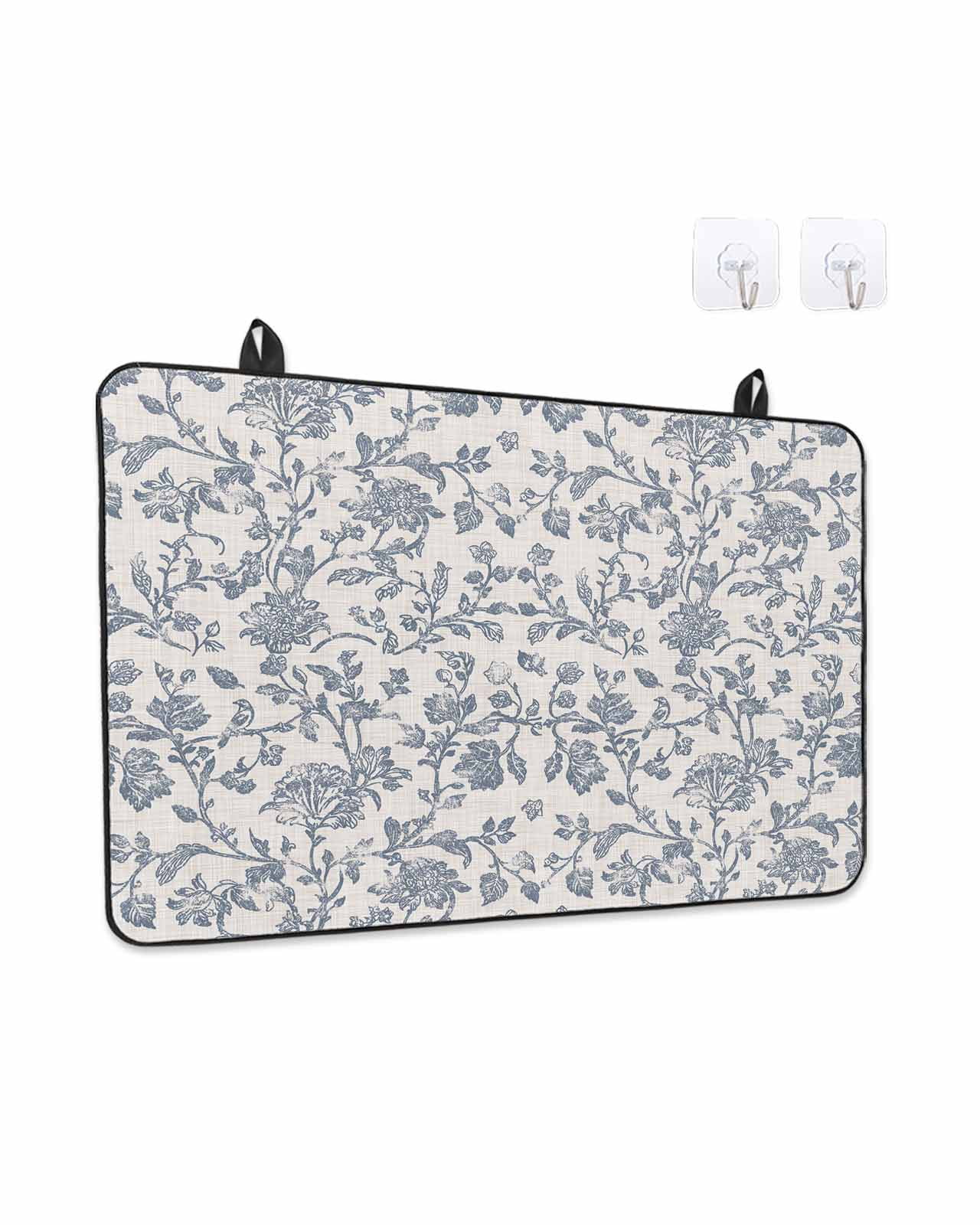 Stove Top Covers for Electric Stove, Blue Floral Glass Stovetop Cover Protector, Farmhouse Vintage Flower Leaf Botanical Induction Cooktop Protector Oven Mat for Kitchen Countertop 28.5"x20.5"
