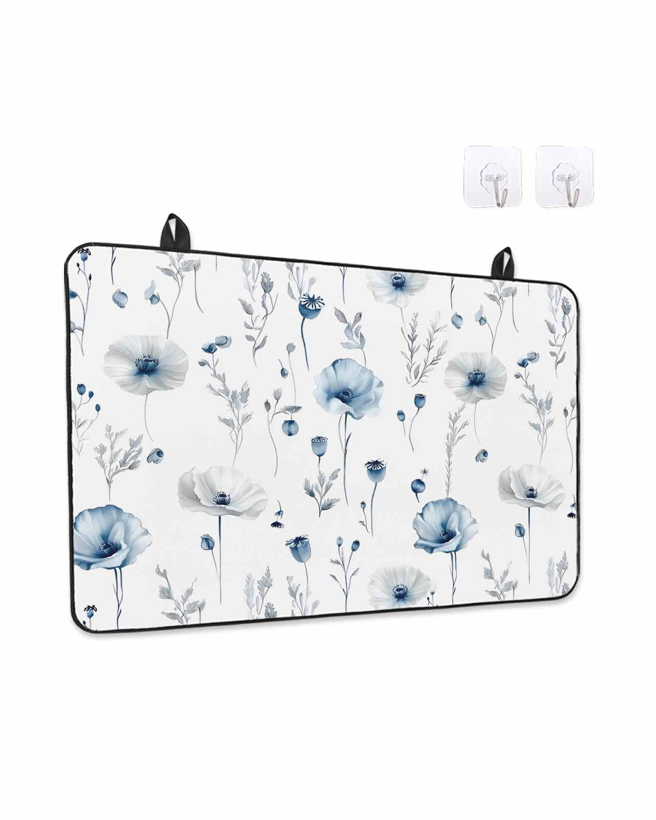 Stove Top Covers for Electric Stove, Blue Floral Spring Glass Stovetop Cover Protector, Farmhouse Poppy Botanical Induction Cooktop Protector Oven Mat for Kitchen Countertop 24"x21"