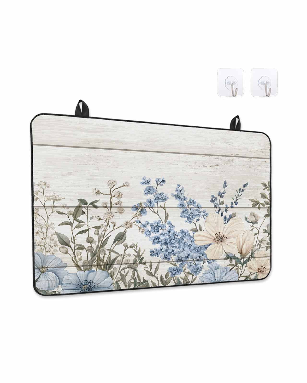 Stove Top Covers for Electric Stove, Blue Floral Spring Glass Stovetop Cover Protector, Summer Botanical Flower Vintage Induction Cooktop Protector Oven Mat for Kitchen Countertop 24"x21"