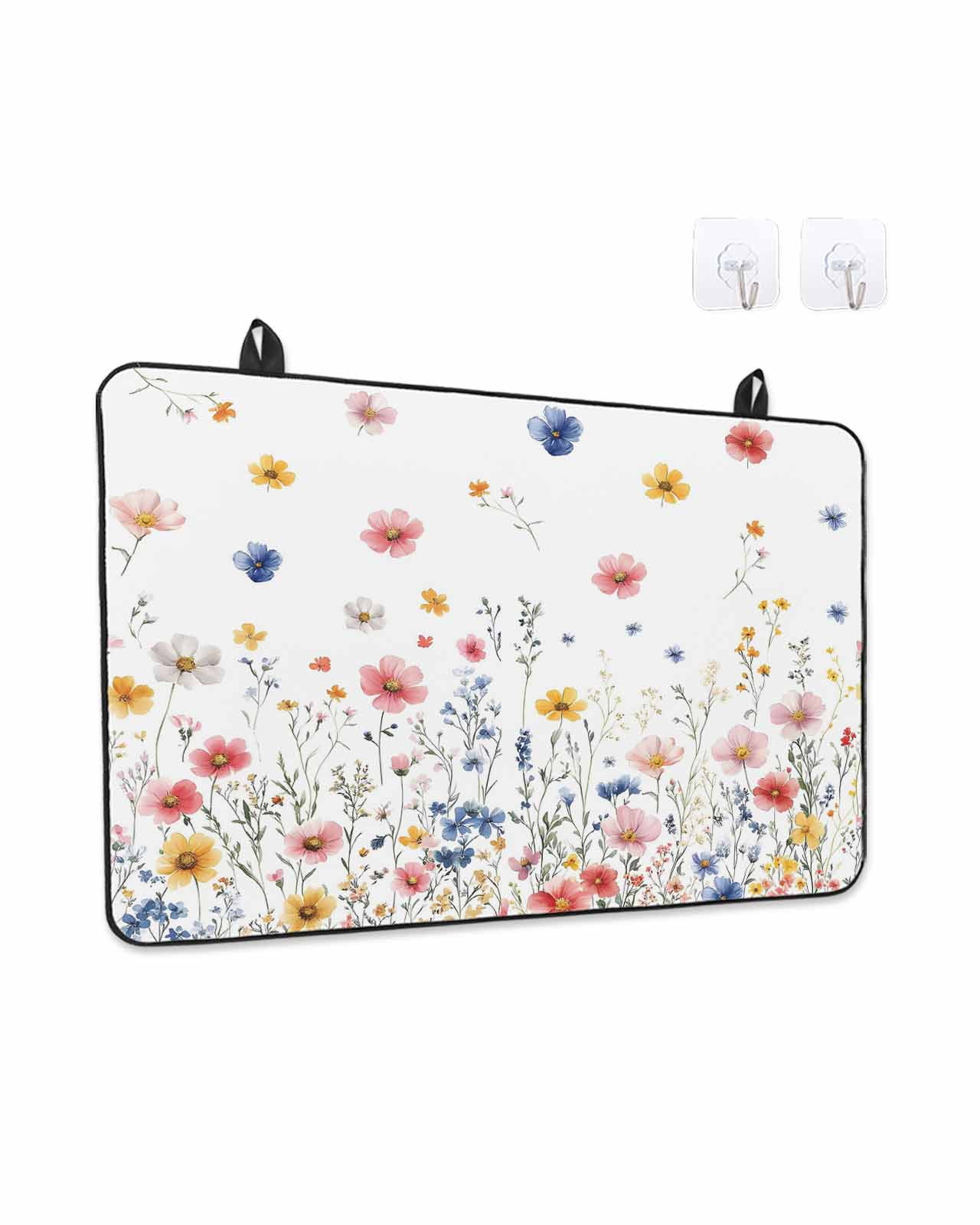 Stove Top Covers for Electric Stove, Blue Flowers Glass Stovetop Cover Protector, Pink Watercolor Botanical Garden Floral Induction Cooktop Protector Oven Mat for Kitchen Countertop 24"x21"