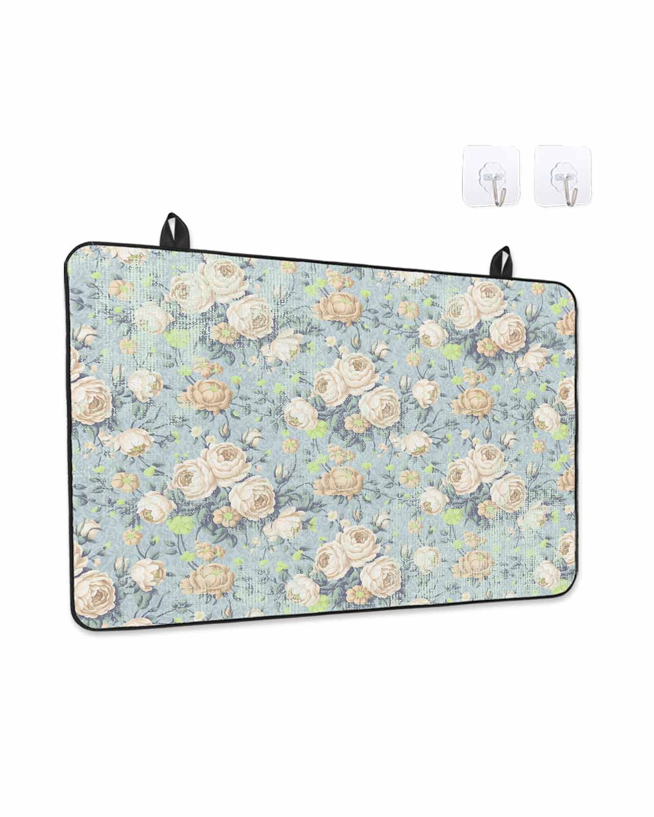 Stove Top Covers for Electric Stove, Blue Flowers Glass Stovetop Cover Protector, Romantic Farmhouse Botanical Floral Leaves Induction Cooktop Protector Oven Mat for Kitchen Countertop 24"x21"
