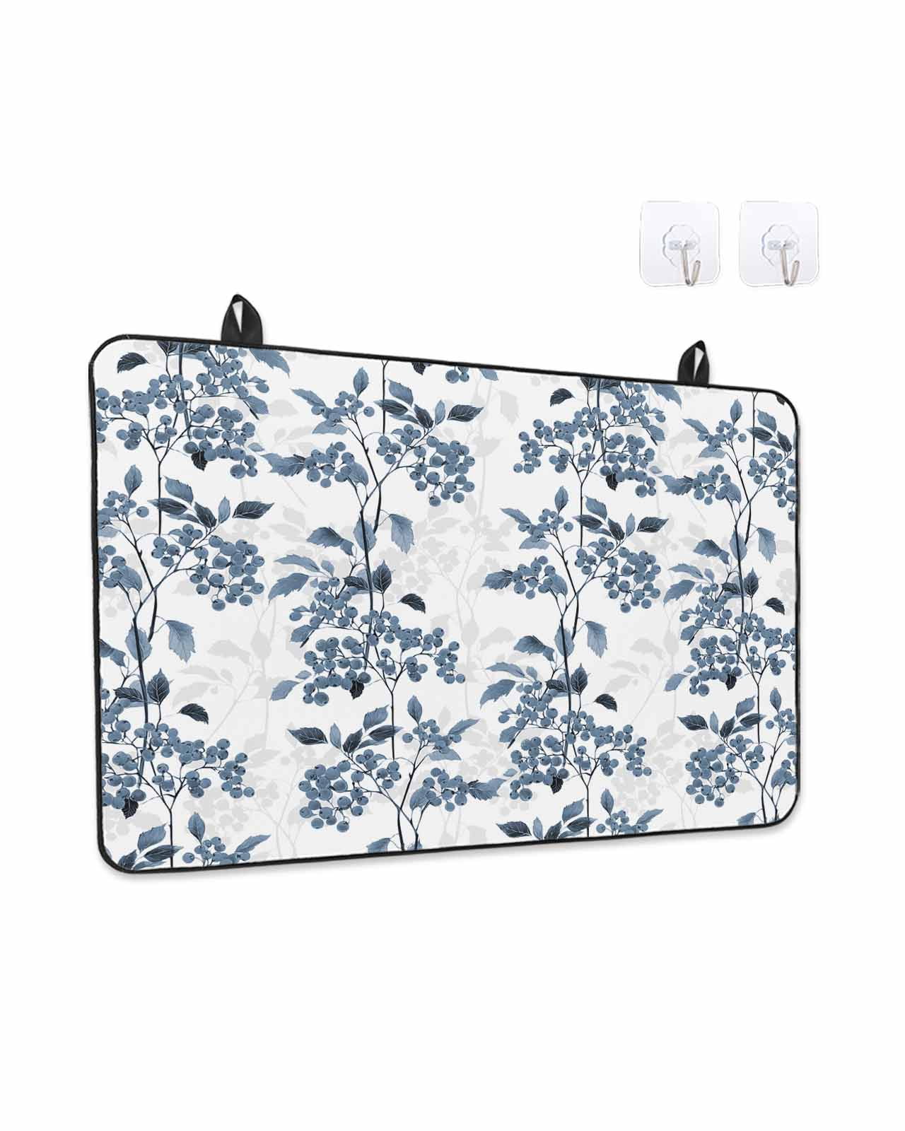 Stove Top Covers for Electric Stove, Blue Fruit Glass Stovetop Cover Protector, Vintage Plant Nature Botanical Flower Floral Induction Cooktop Protector Oven Mat for Kitchen Countertop 31"x24"
