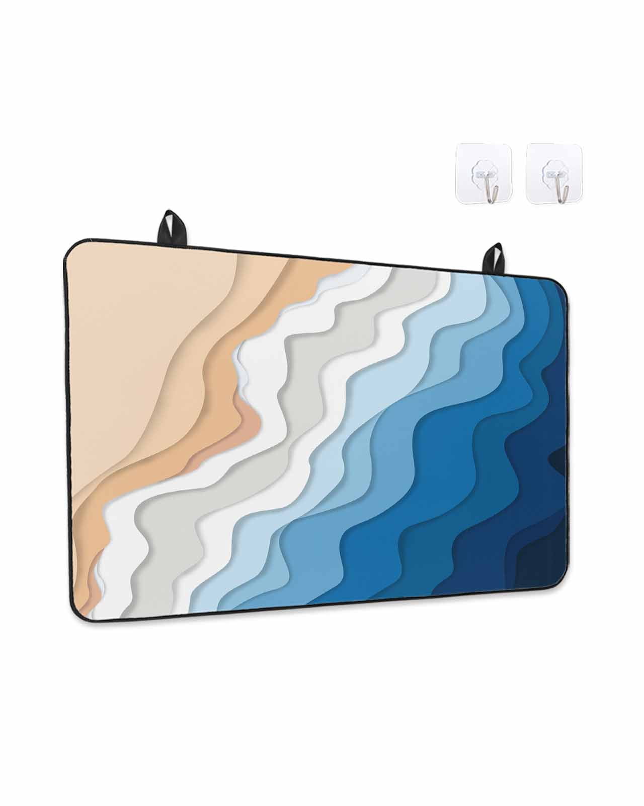 Stove Top Covers for Electric Stove, Blue Geometric Beach Glass Stovetop Cover Protector, Ombre Waves Moire Abstract Art Induction Cooktop Protector Oven Mat for Kitchen Countertop 24"x21"