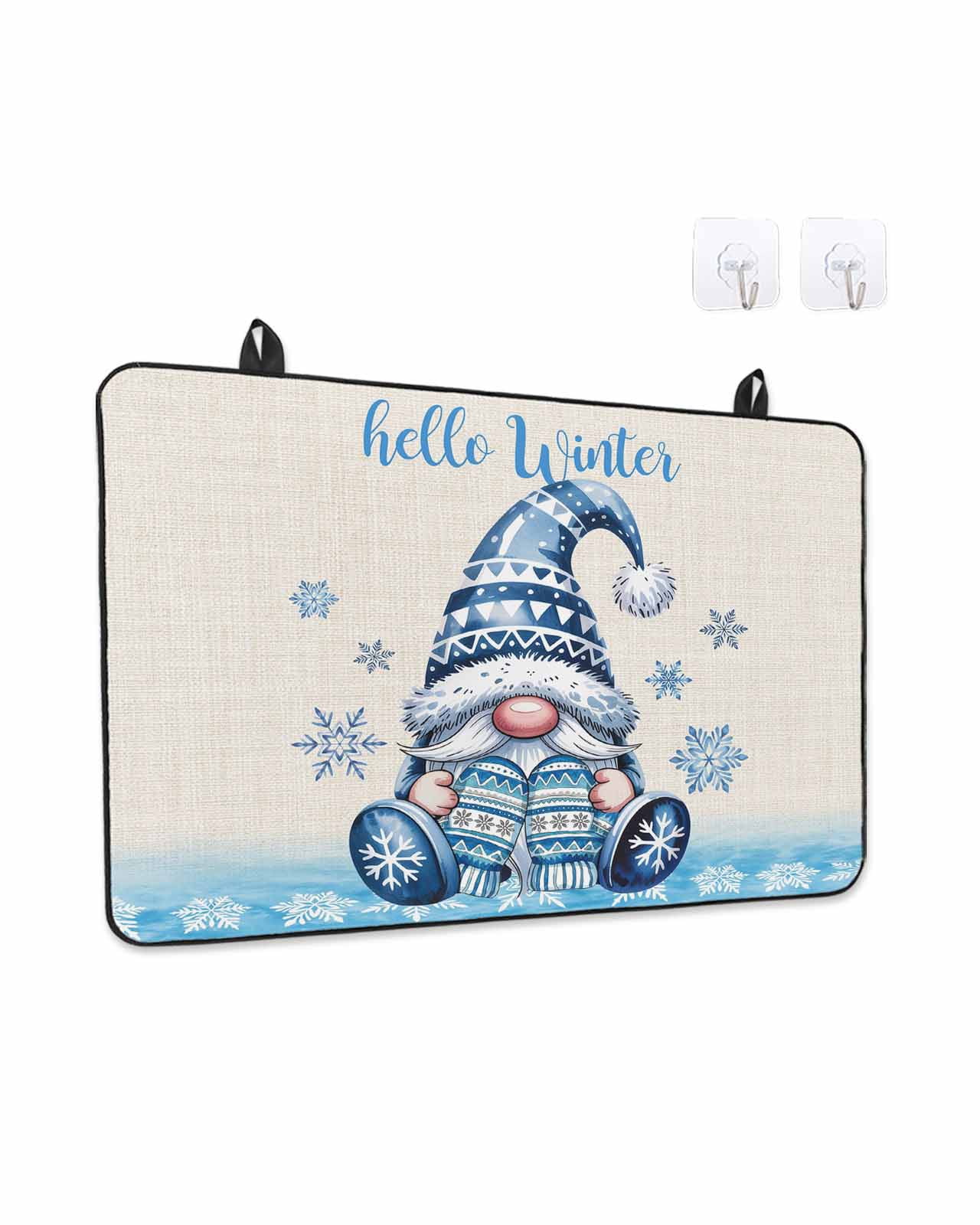 Stove Top Covers for Electric Stove, Blue Gnomes Christmas Glass Stovetop Cover Protector, Xmas Snowflake Hello Winter Induction Cooktop Protector Oven Mat for Kitchen Countertop 24"x21"