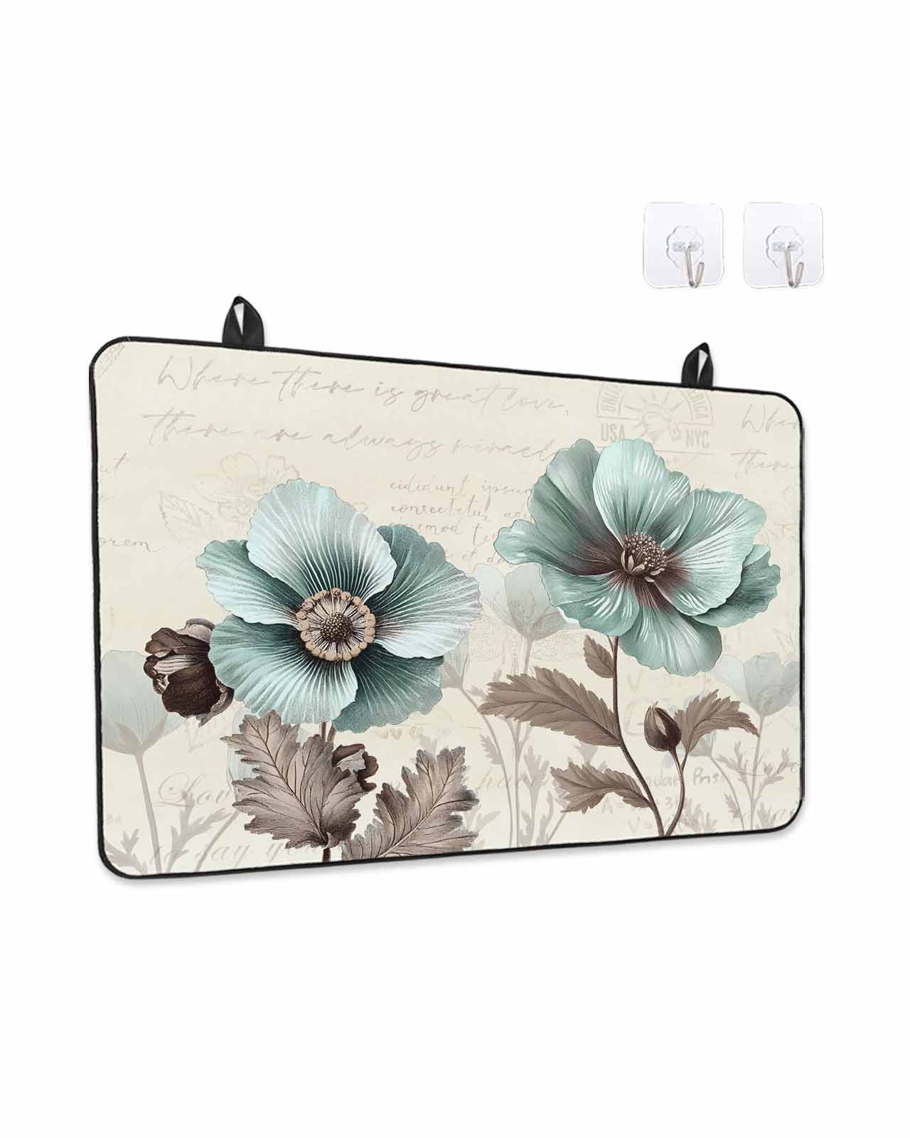 Stove Top Covers for Electric Stove, Blue Green Floral Glass Stovetop Cover Protector, Spring Summer Mallow Flowers Retro Induction Cooktop Protector Oven Mat for Kitchen Countertop 36"x21"