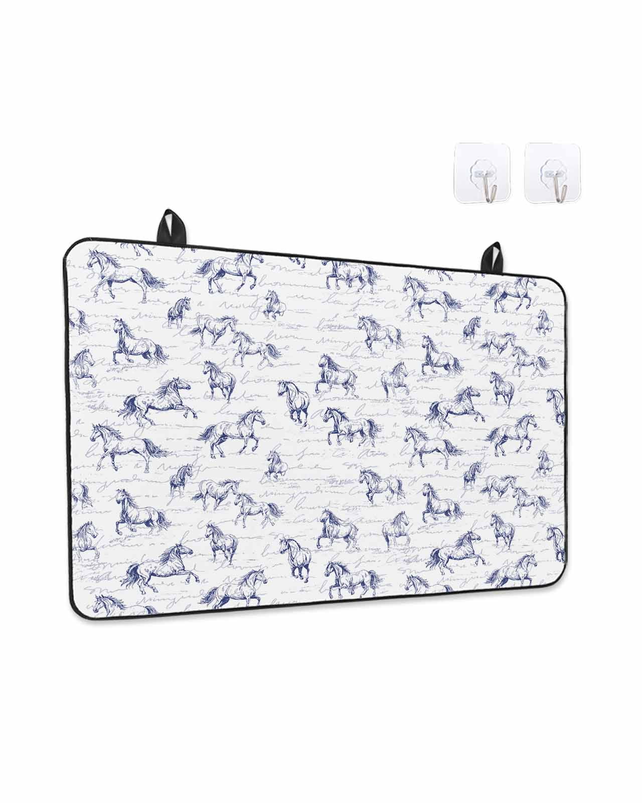 Stove Top Covers for Electric Stove, Blue Horse Glass Stovetop Cover Protector, Watercolor Vintage Animals Induction Cooktop Protector Oven Mat for Kitchen Countertop 24"x21"