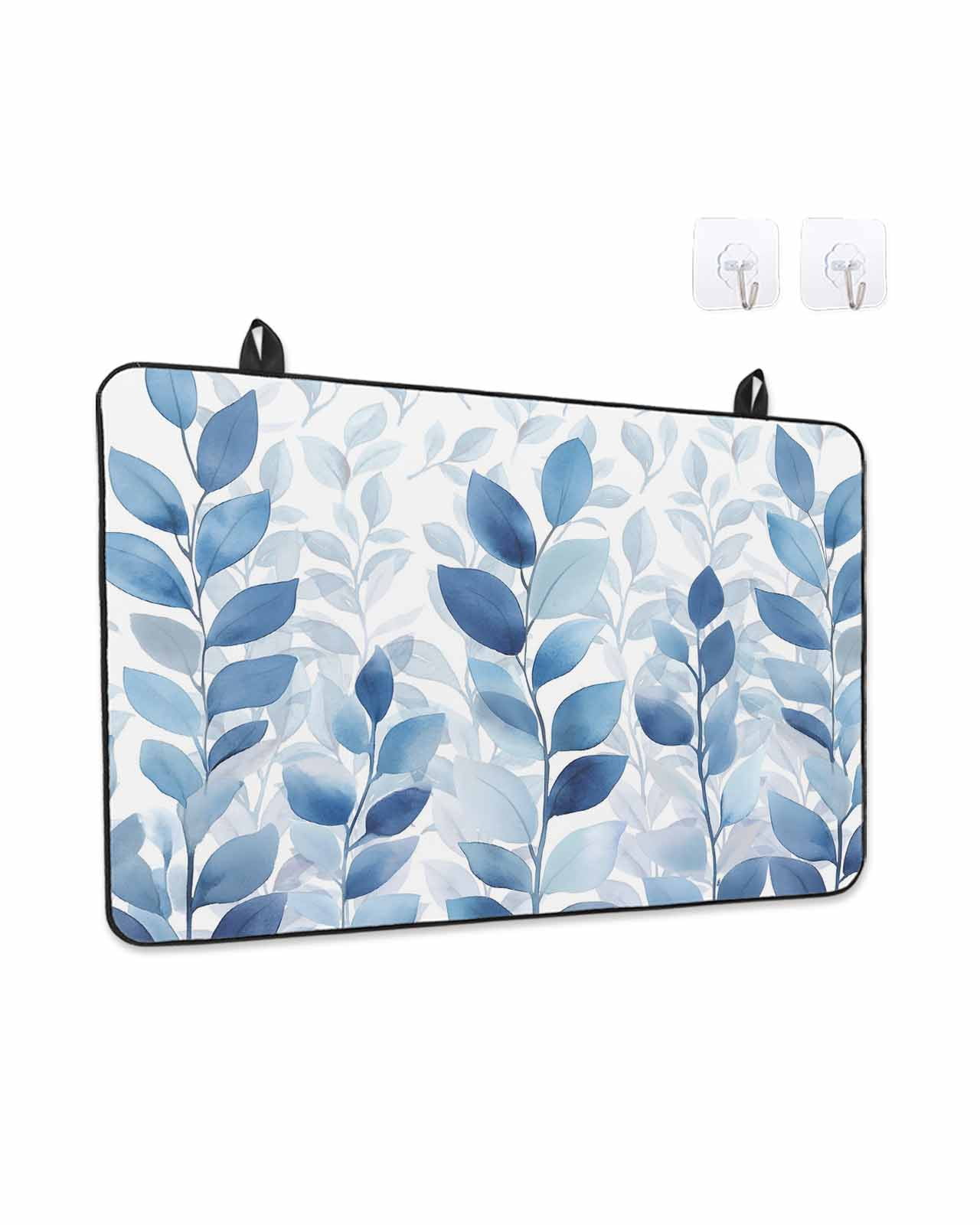 Stove Top Covers for Electric Stove, Blue Leaf Glass Stovetop Cover Protector, Watercolor Country Plant Monochrome Branch Induction Cooktop Protector Oven Mat for Kitchen Countertop 24"x21"