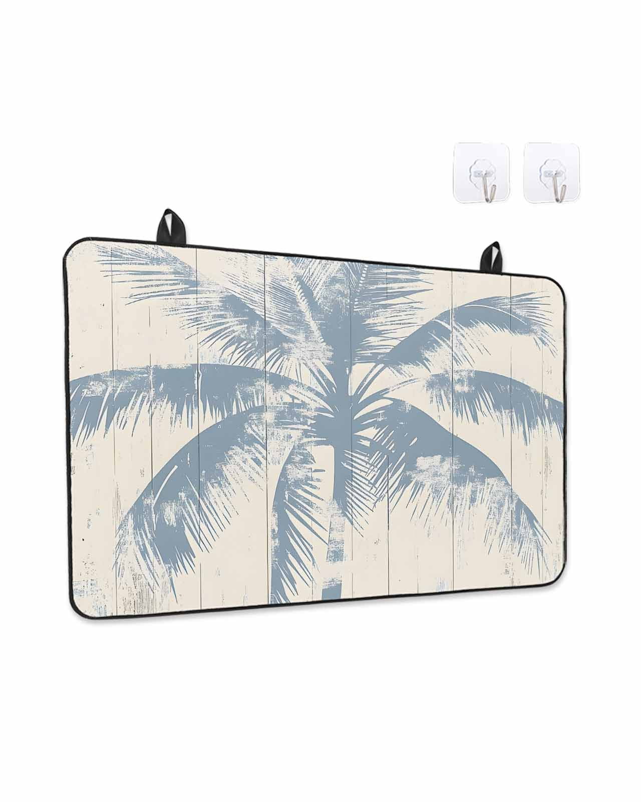 Stove Top Covers for Electric Stove, Blue Palm Tree Glass Stovetop Cover Protector, Coastal Summer Wooden Induction Cooktop Protector Oven Mat for Kitchen Countertop 36"x21"